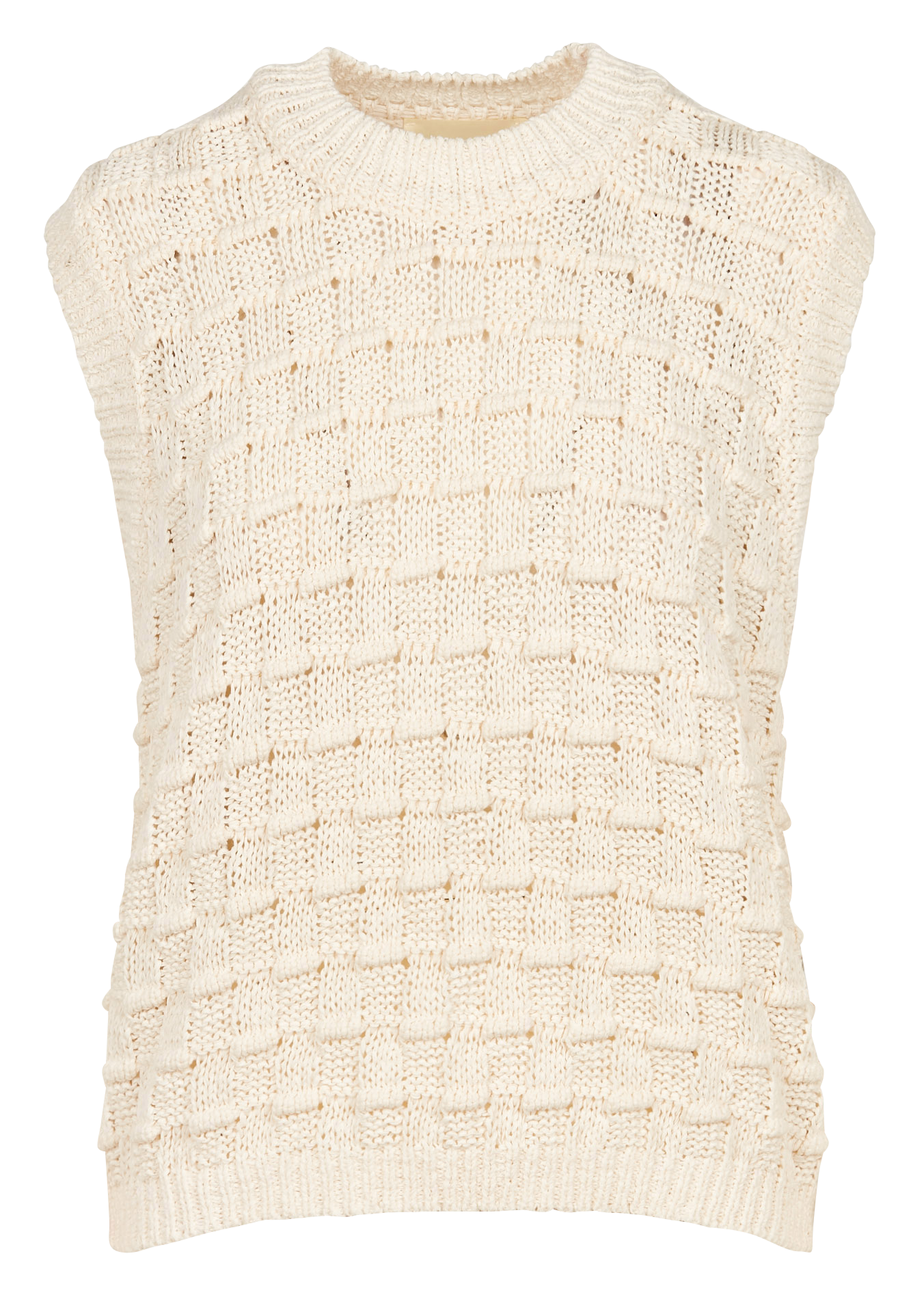 Gebreide trui met 3D-dambordmotief | katoenblend COLLECTORS CLUB Beige