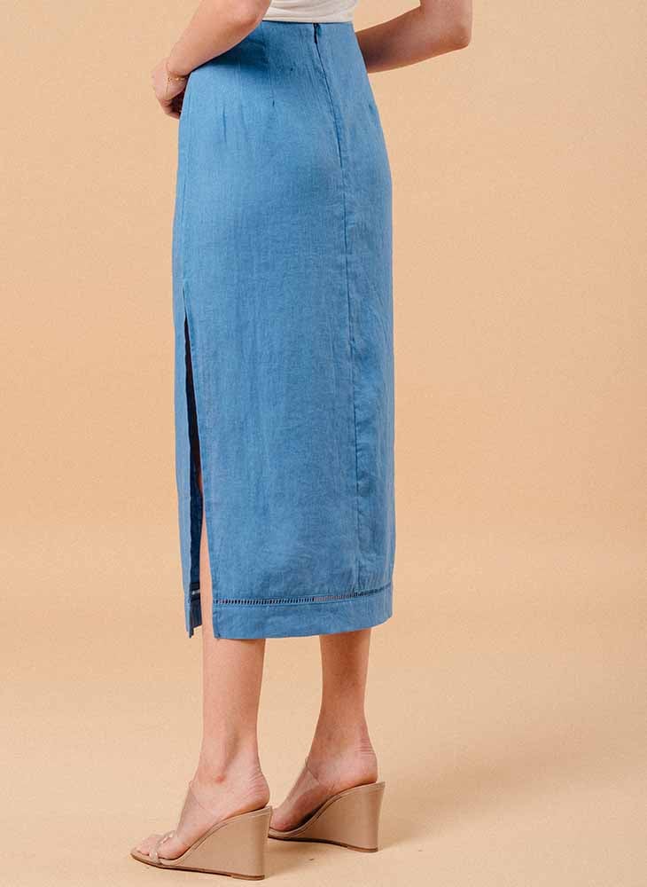 Linen midi skirt GRACE ET MILA Blue