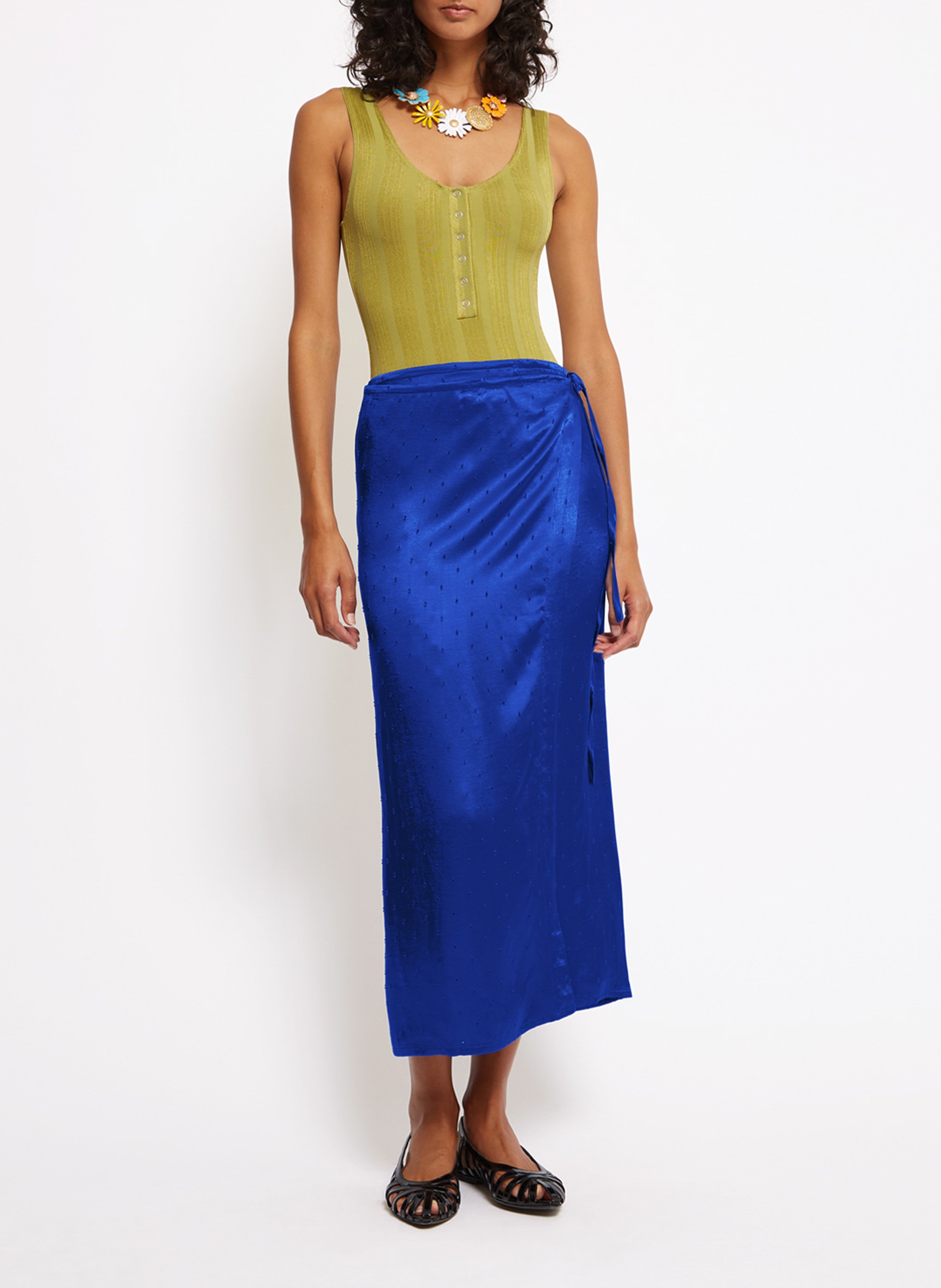 Pareo droit satiné à nouer  ROSEANNA Bleu