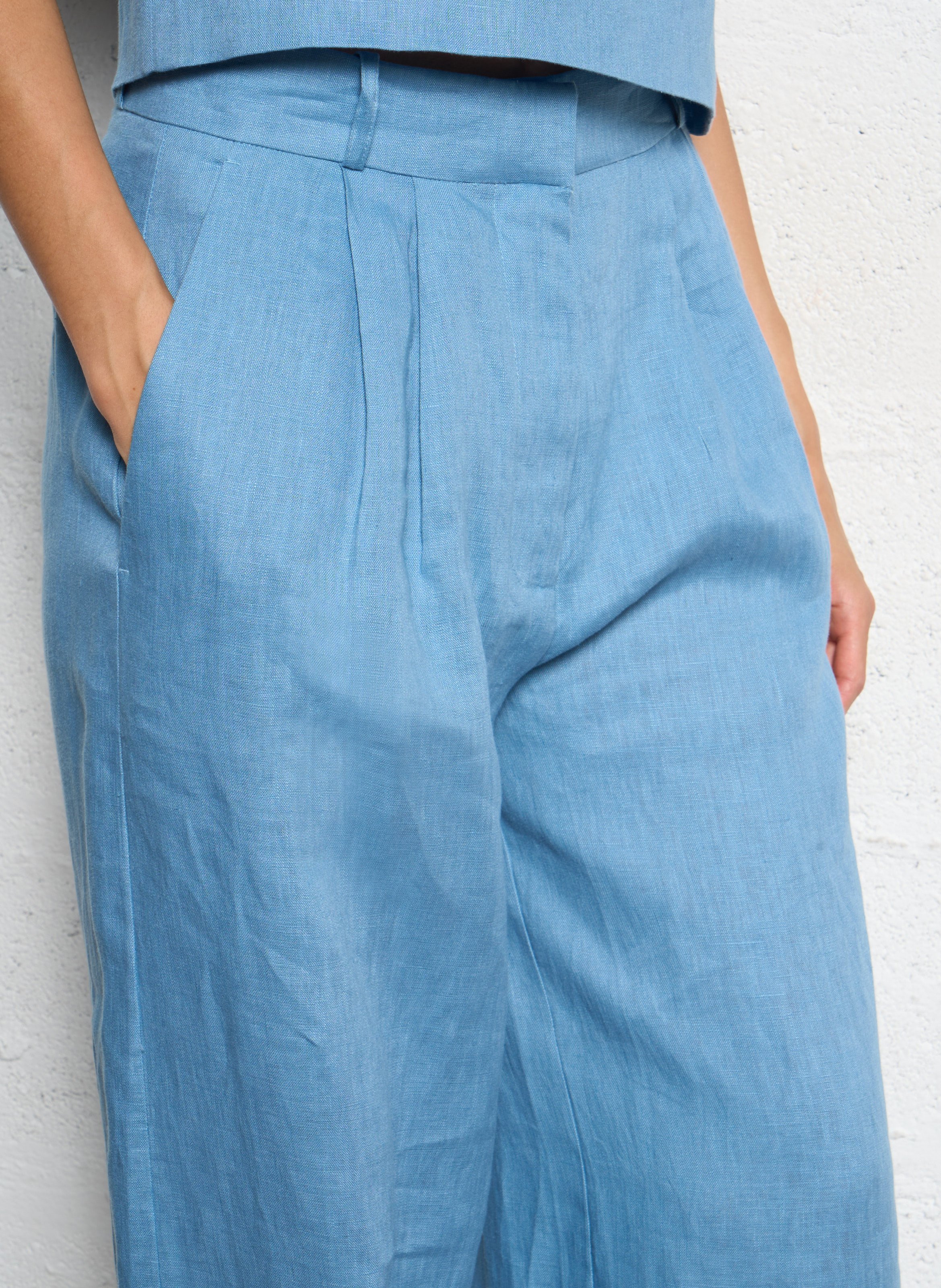 Straight linen trousers STAUD Blue