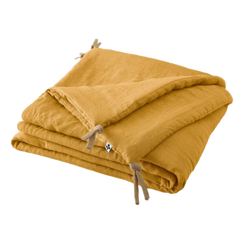 Cotton gauze bedspread or end-of-bed throw L'EFFET PAPILLON Yellow