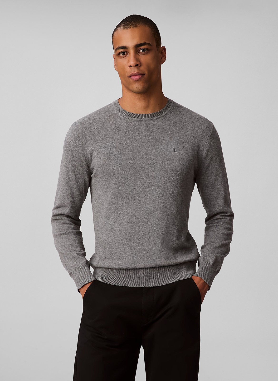 Sweat droit col rond en coton CALVIN KLEIN Gris