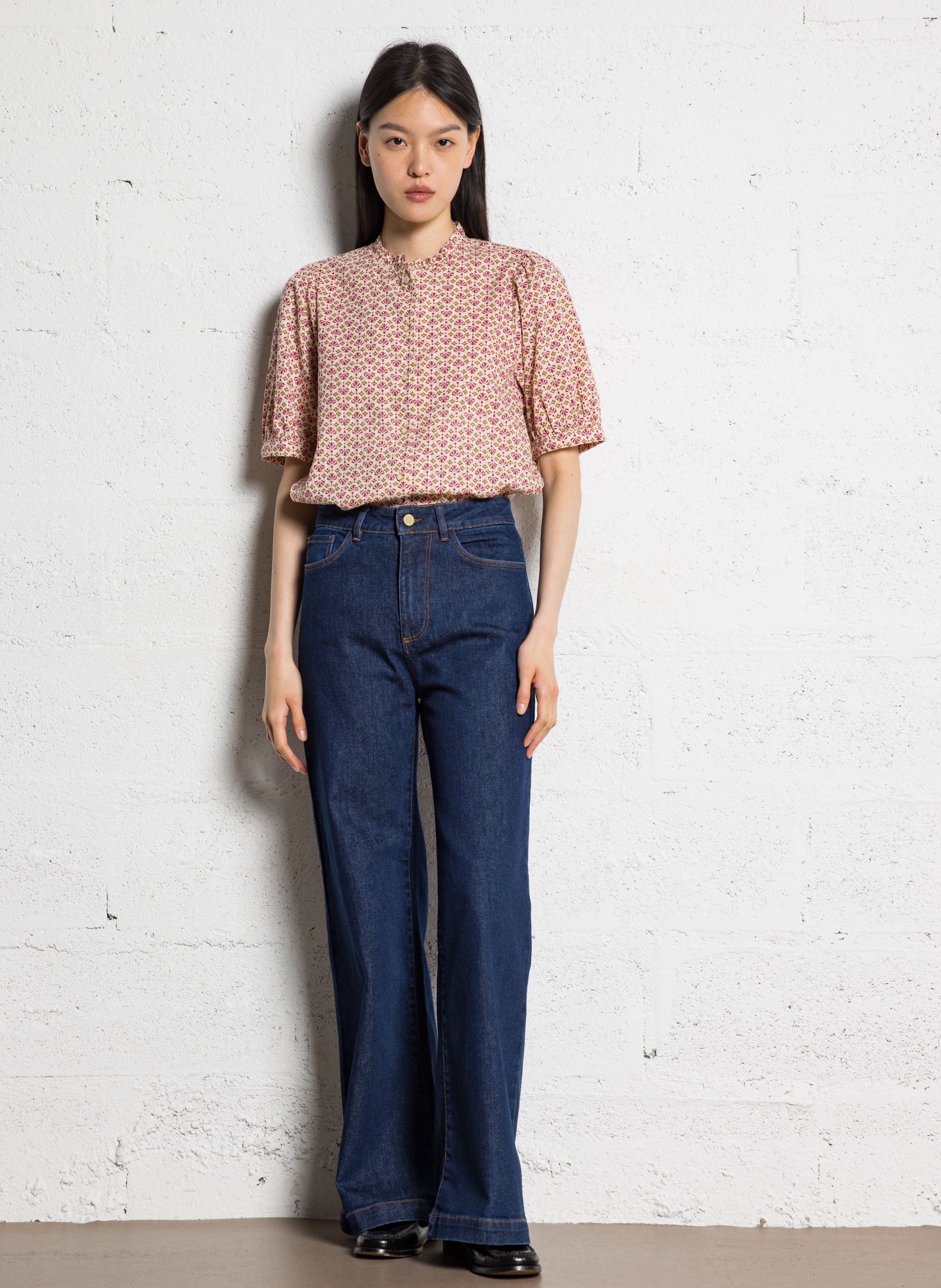 Straight printed cotton shirt I CODE Pink