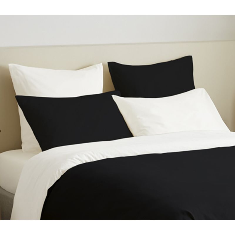 Complete set 6 pieces black/white reversible duvet cover for bed 160 x 200 cm COTON PUR White