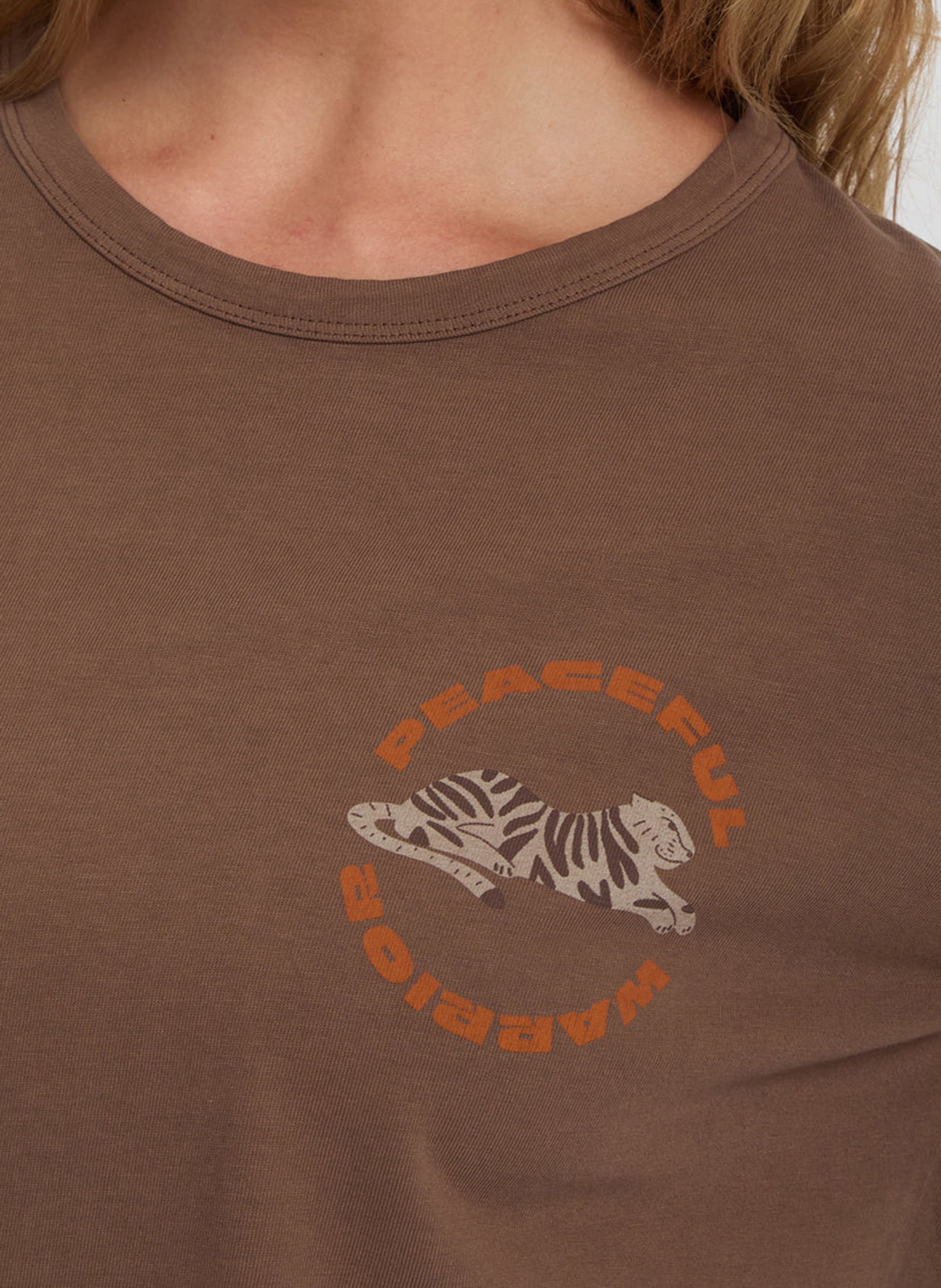 Tee-shirt droit col rond imprimé  YOGA SEARCHER Marron