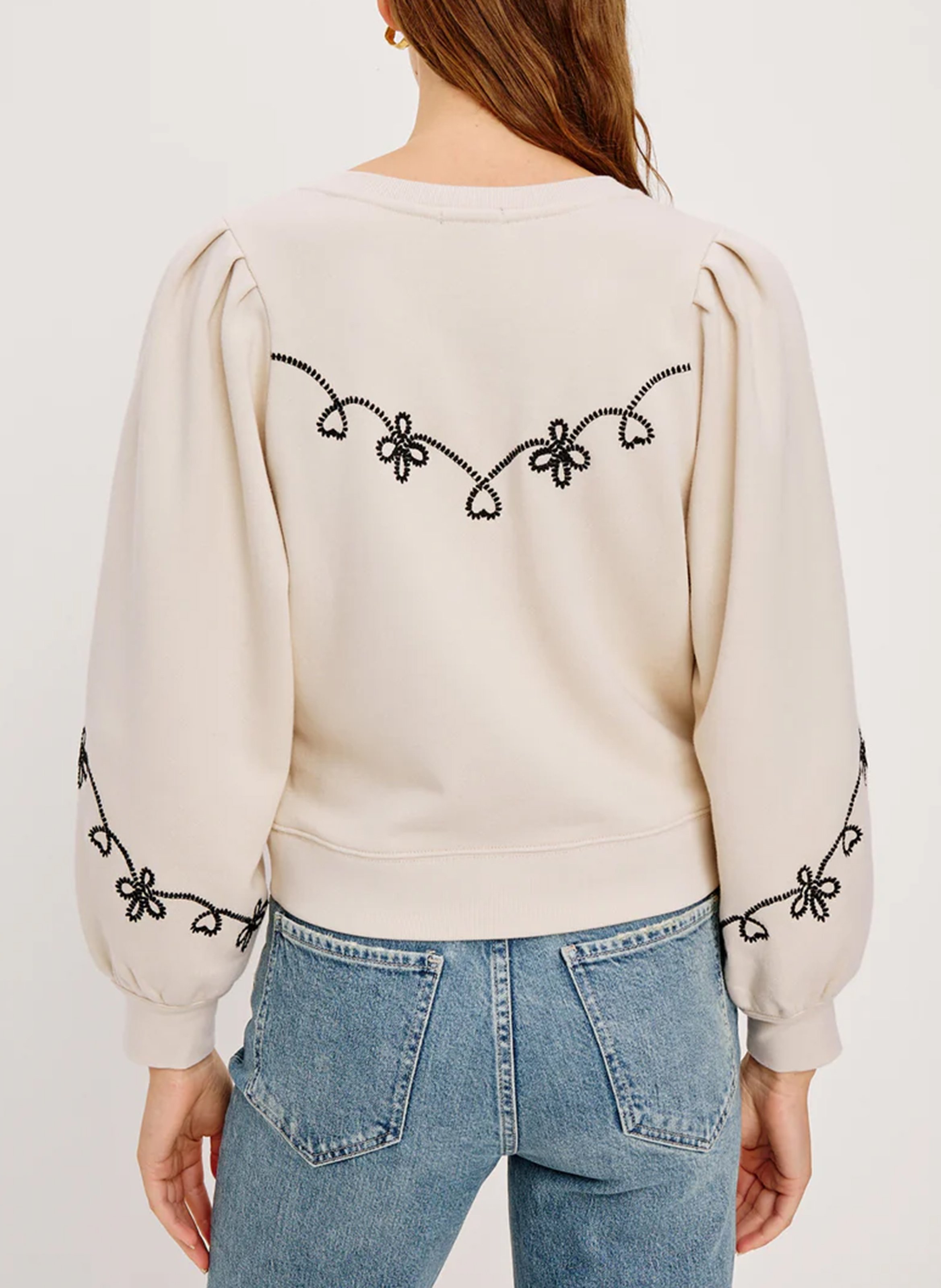 Sweat droit brodé à manches bouffantes RAILS Beige