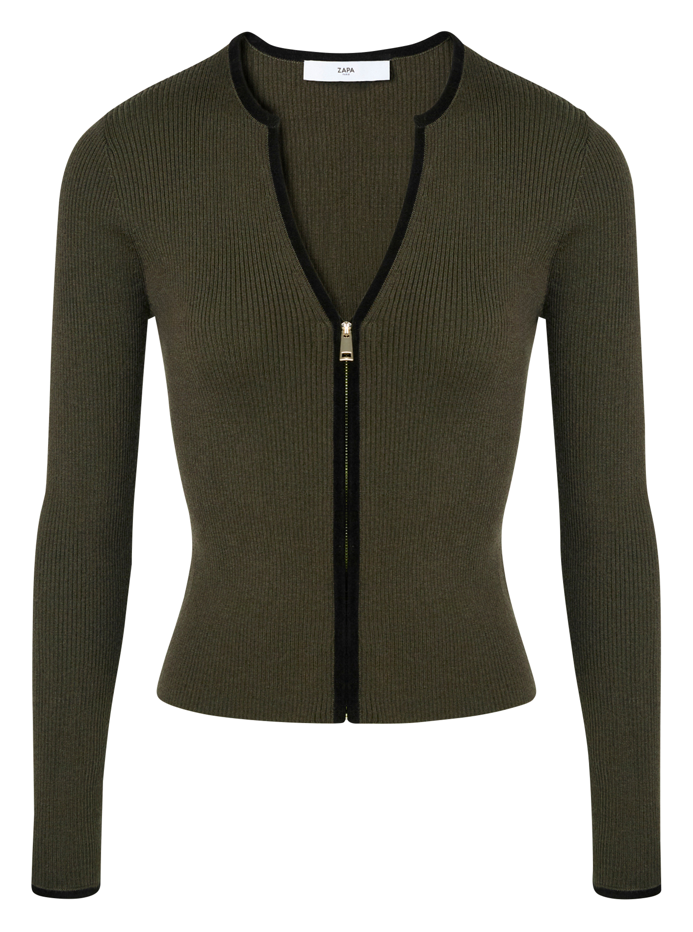 Fitted V-neck ribbed knit vest ZAPA Khaki