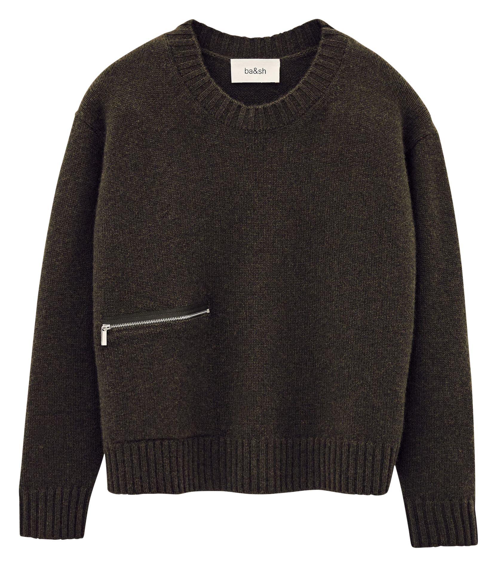 Oversized round neck cashmere sweater BA&SH Khaki