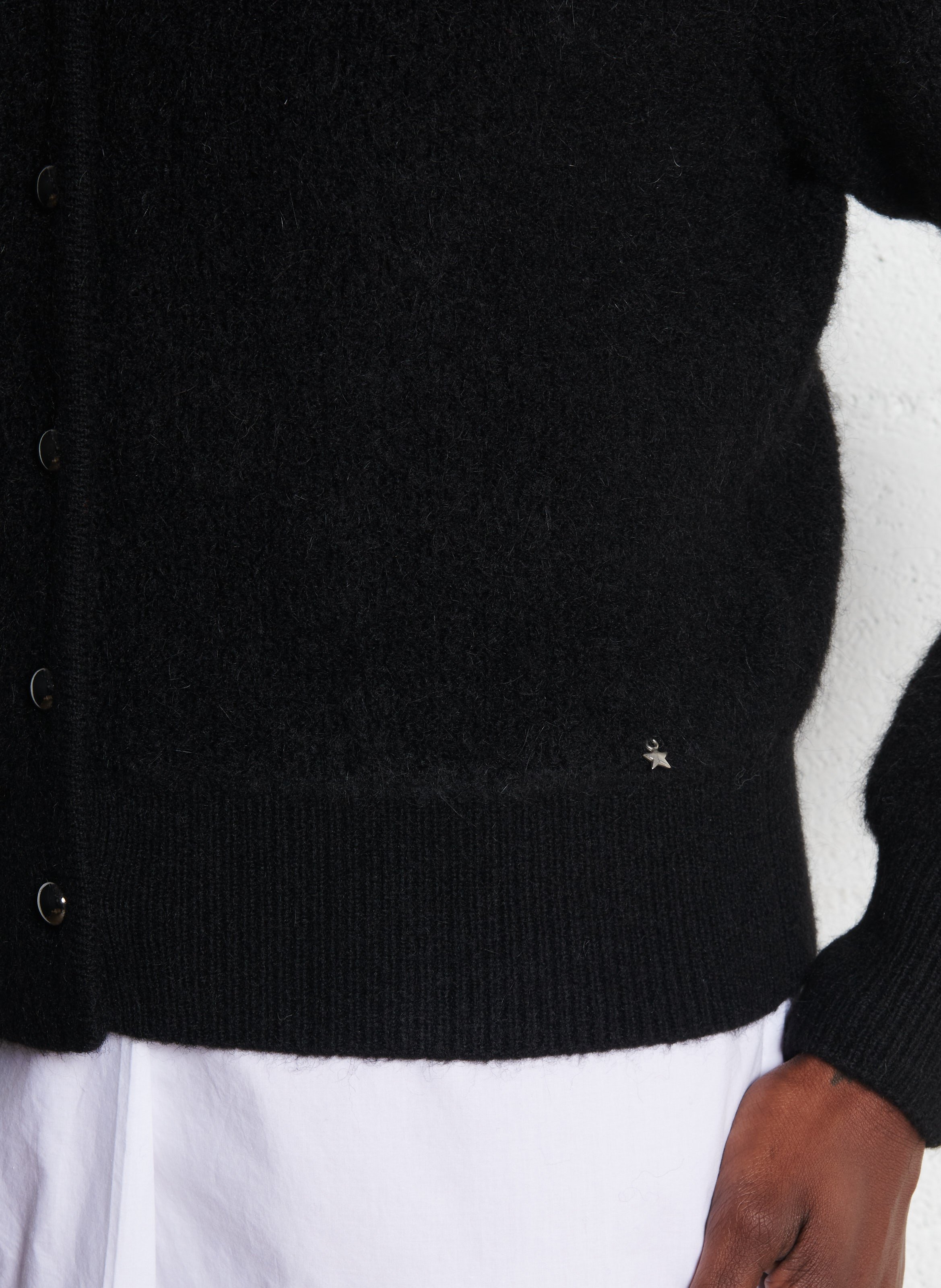 Oversized round neck wool blend vest DES PETITS HAUTS Black