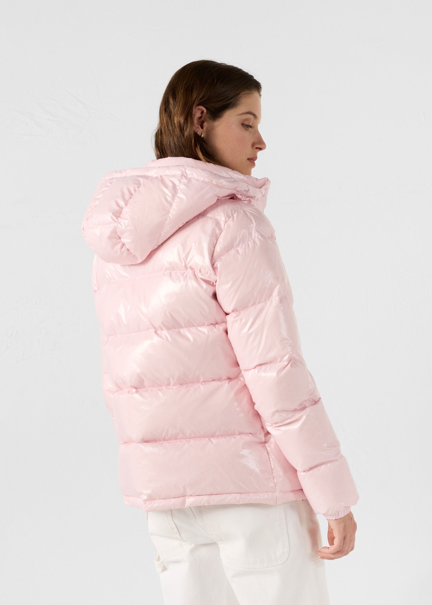 Petal Pink Prague Lacquered Puffer Jacket for Extreme Cold JOTT Pink
