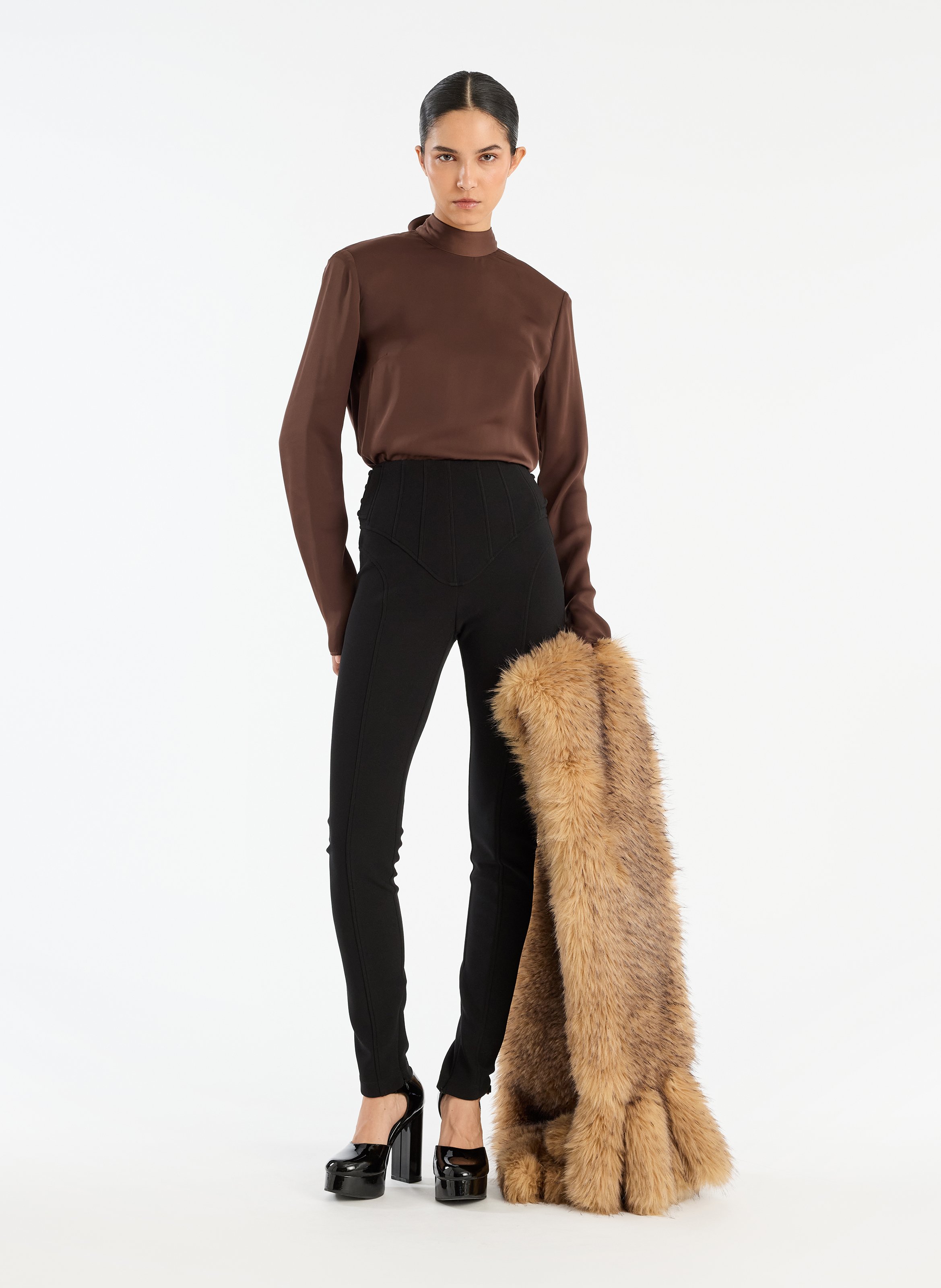 High-necked straight top made of recycled fibers ROTATE Brown