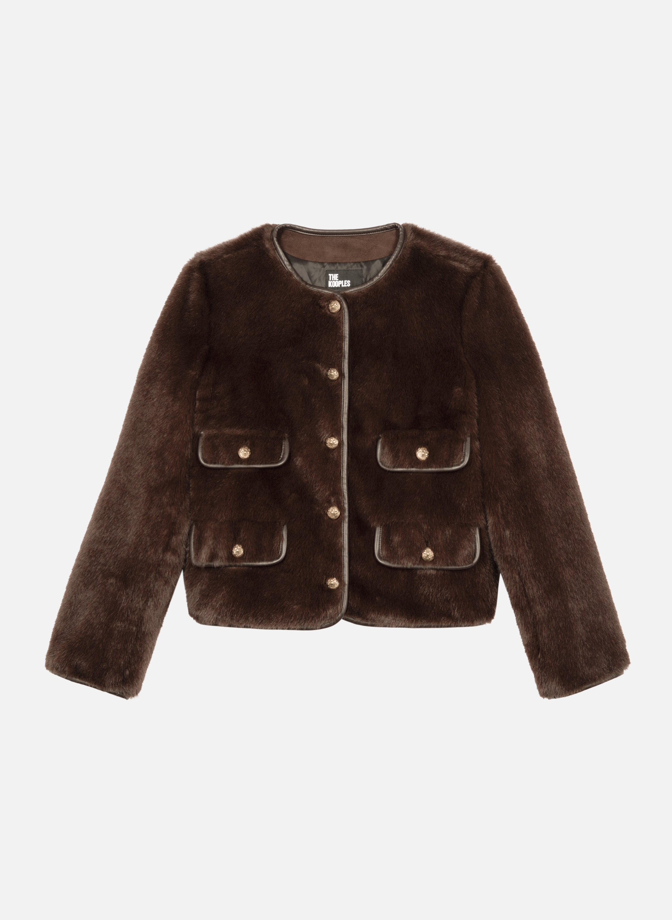 Faux fur jacket with leather details THE KOOPLES Brown