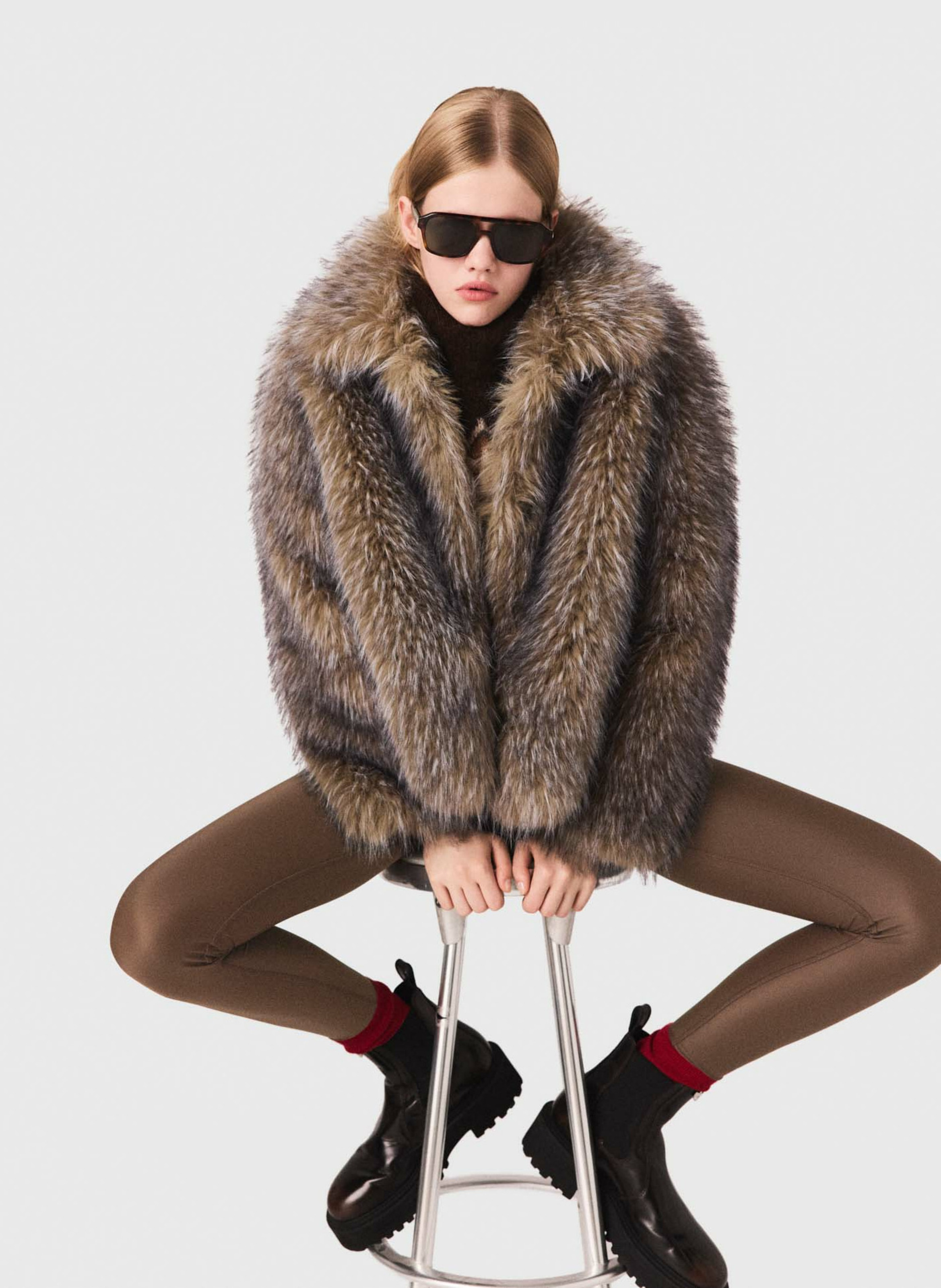 Manteau fausse fourrure MAJE Marron