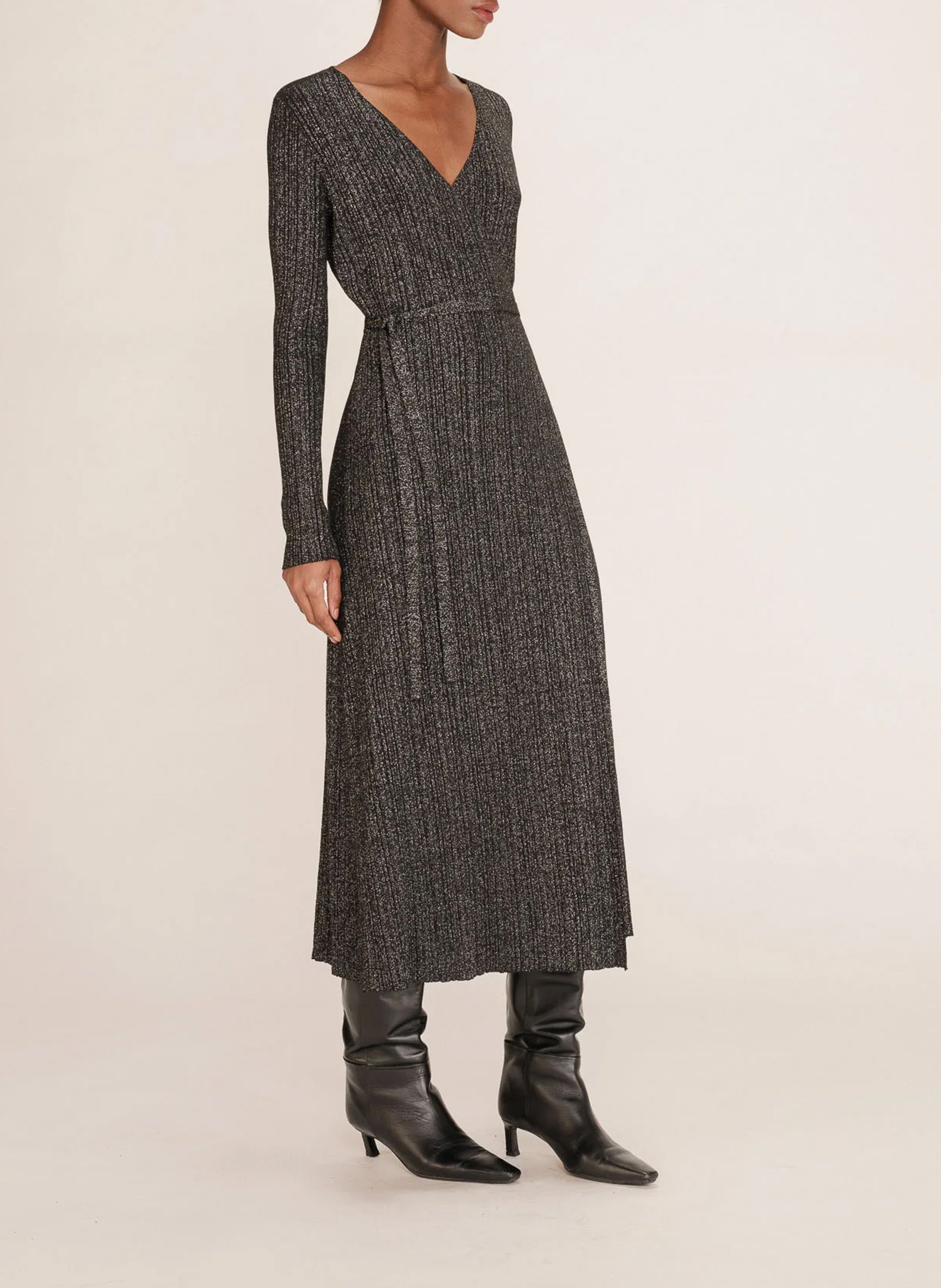 Robe mi-longue portefeuille métallisée GRACE ET MILA Gris