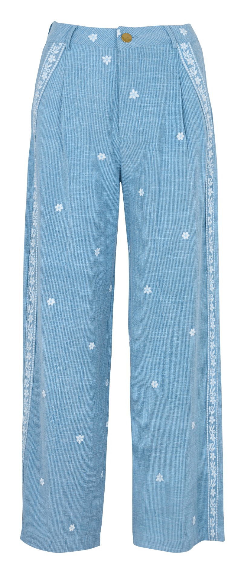 Weit gestreifte Hose aus bestickter Baumwolle MAISON HOTEL Blau