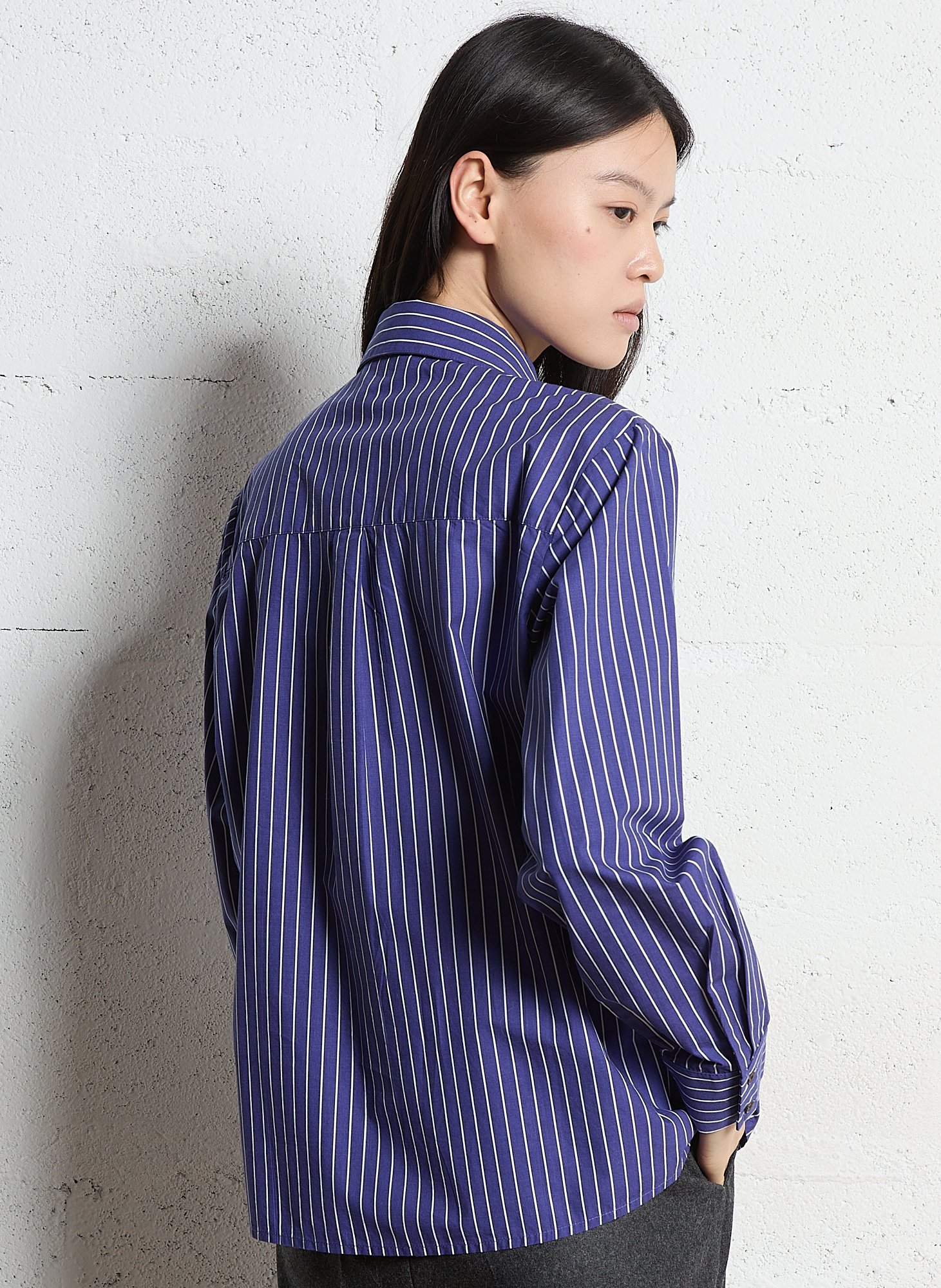 Classic straight shirt in striped mixed cotton MAISON 123 Plums