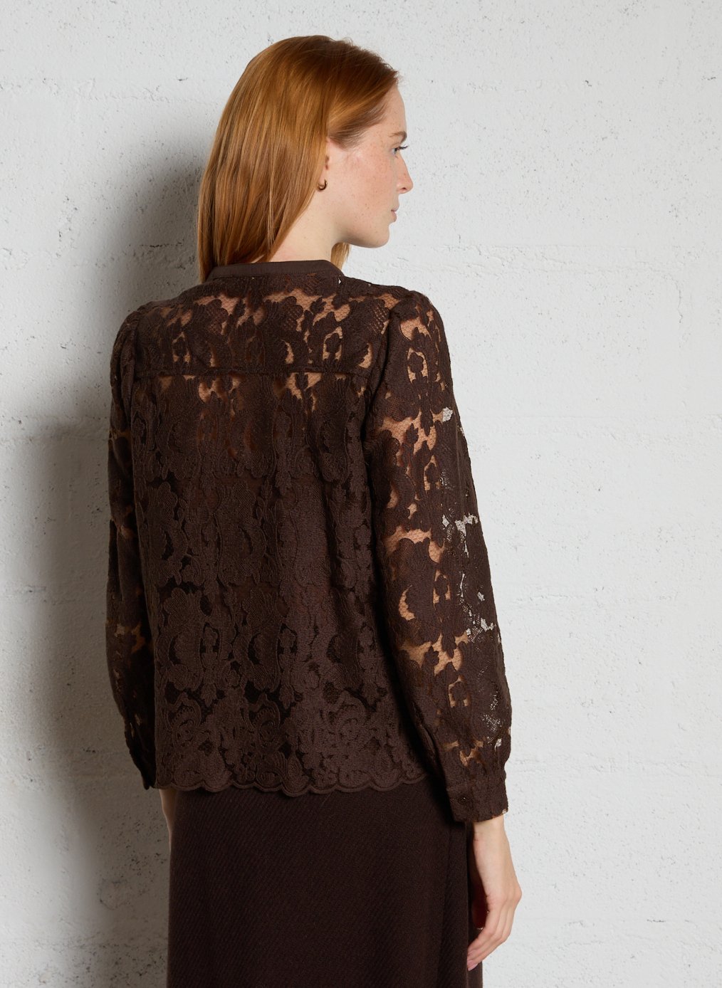 Straight round neck lace blouse LA PETITE ETOILE Brown