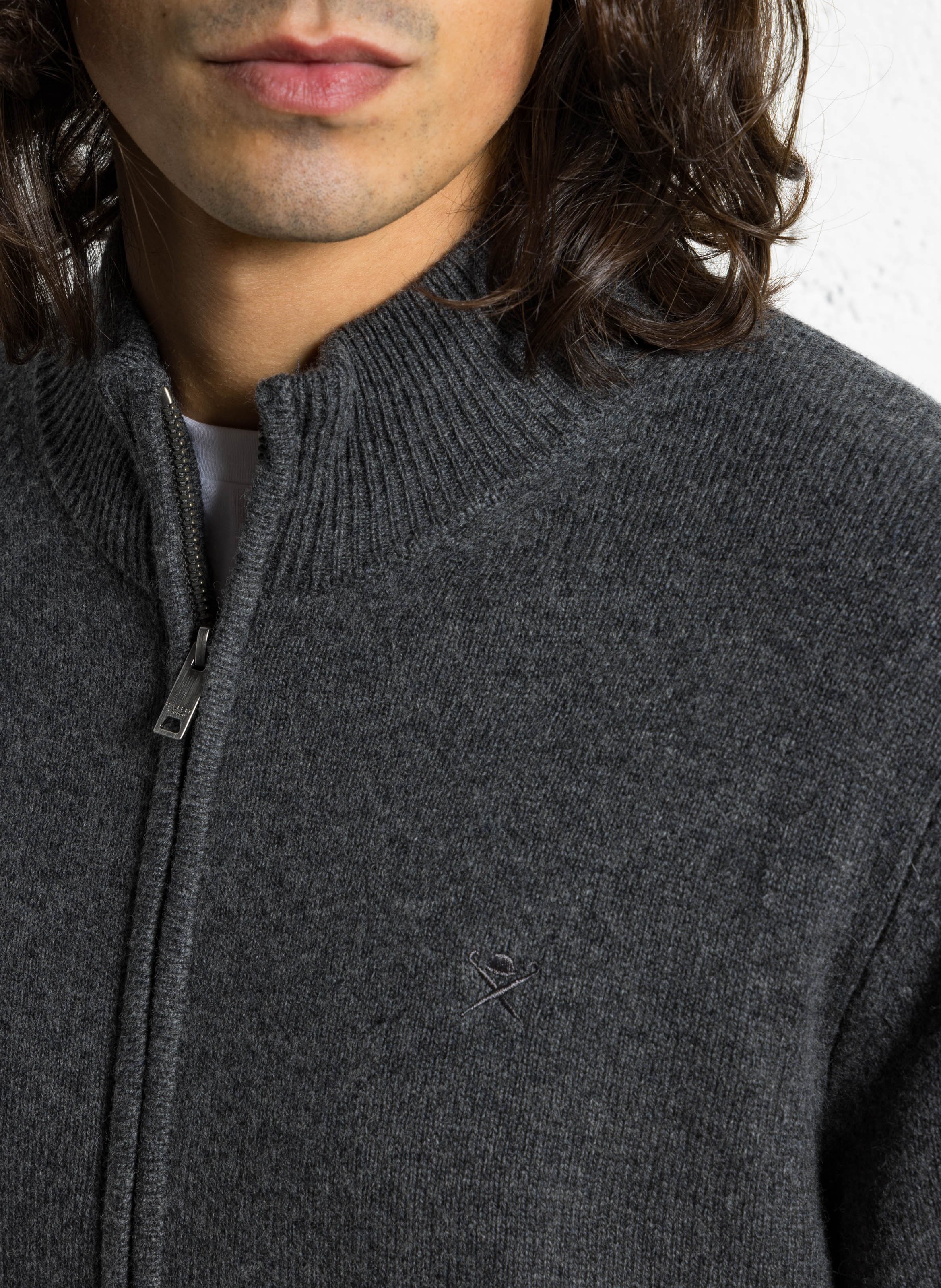 Gilet droit col montant en laine HACKETT Gris