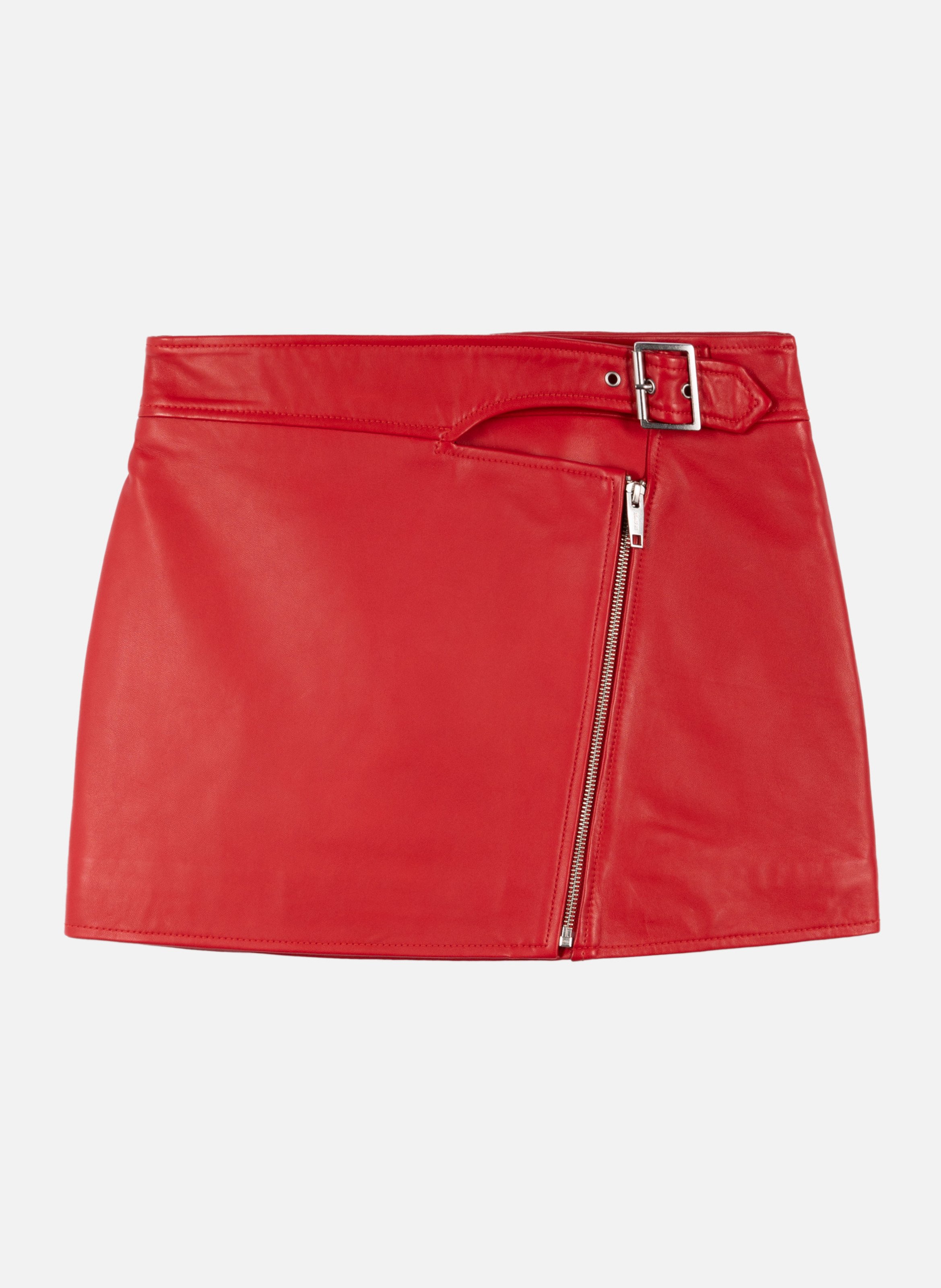 Leather skirt with zipper THE KOOPLES Red