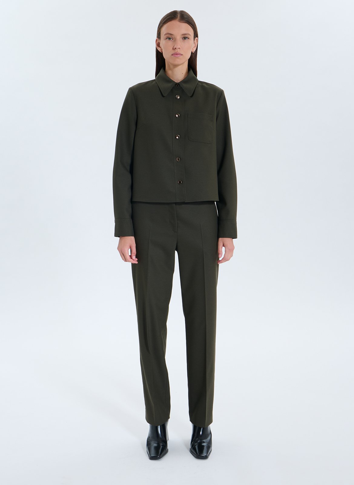 Short buttoned plain shirt ZAPA Khaki