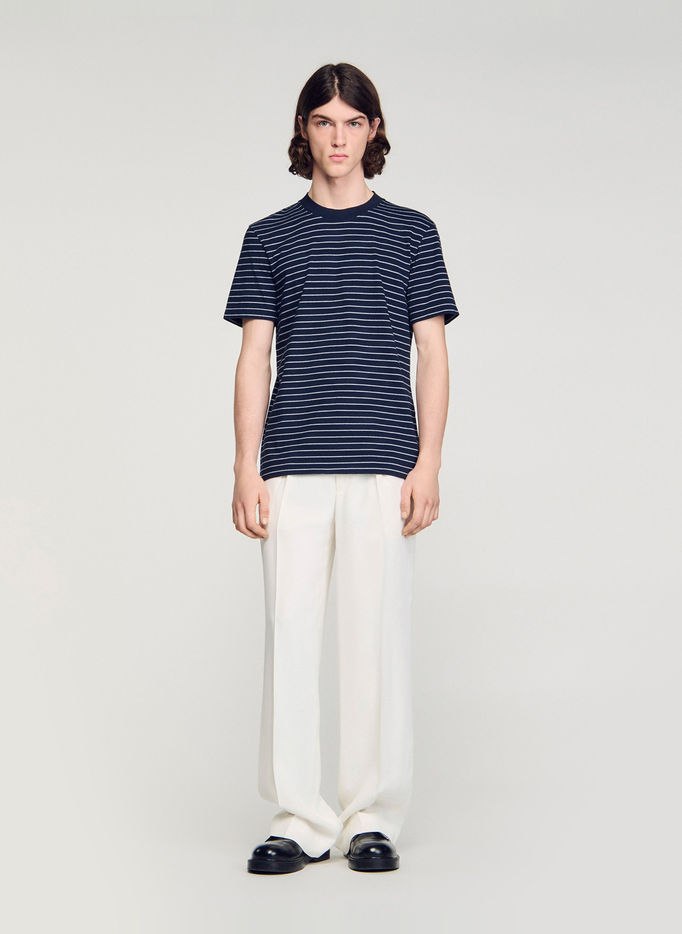 Tee-shirt col rond à rayures SANDRO Bleu