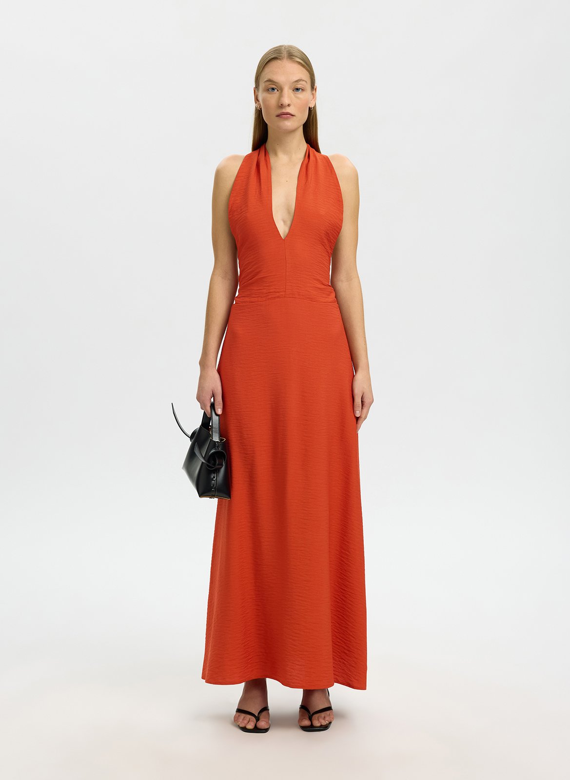 Fitted long dress SELECTED Brown