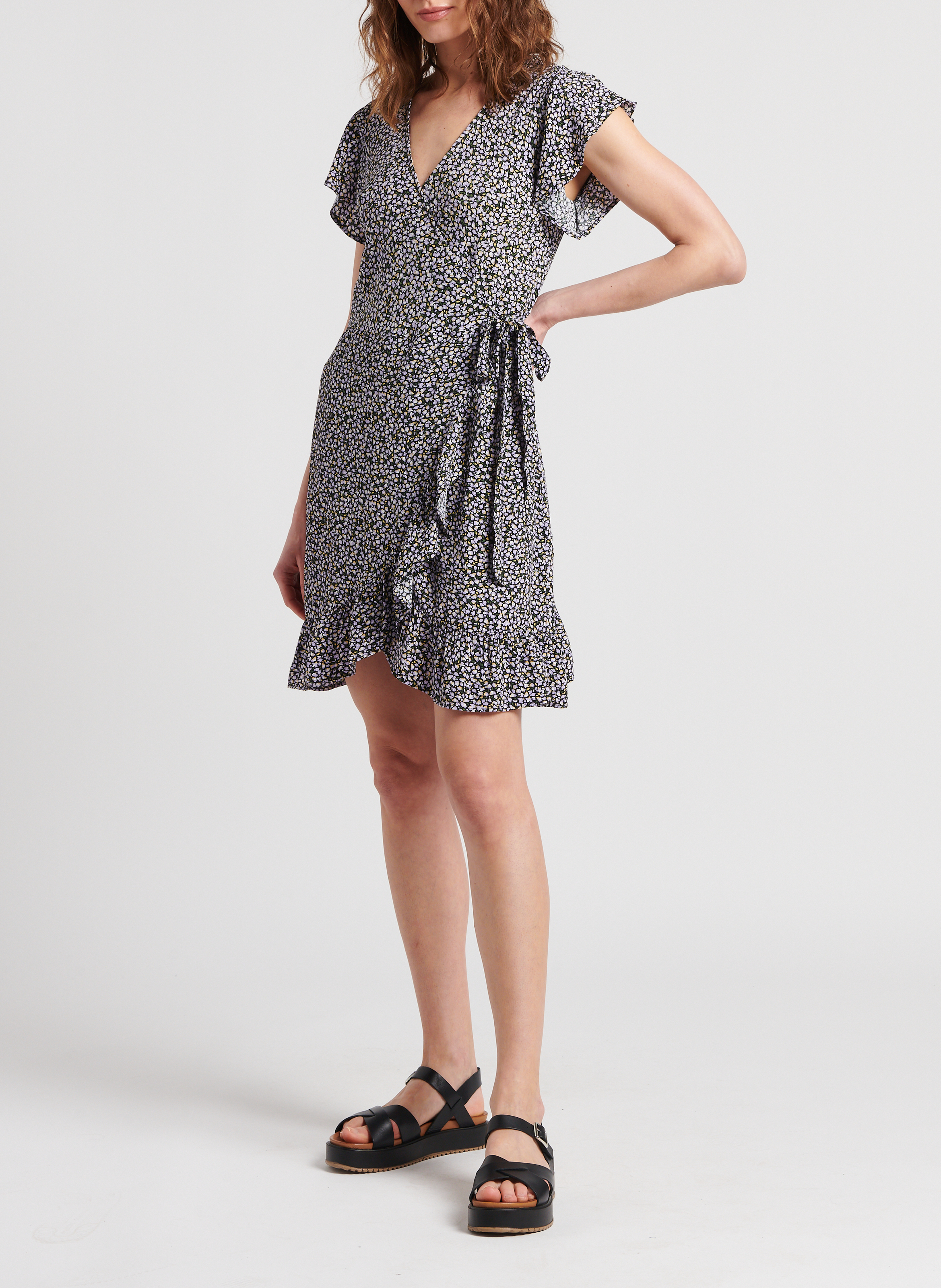 Short printed wrap dress VILA Purple