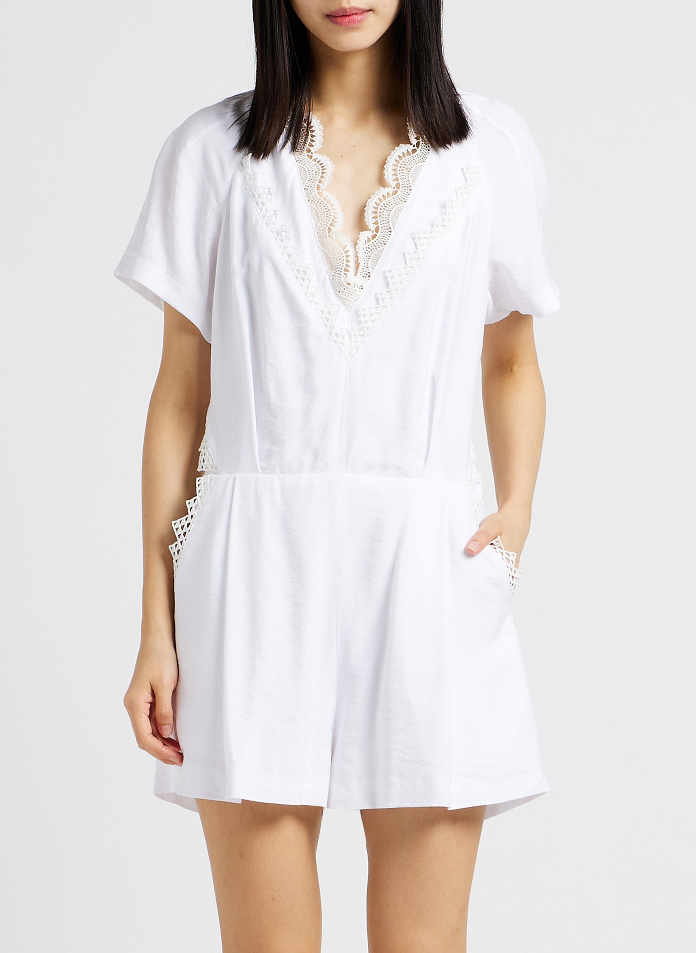 Playsuit mit V-Ausschnitt und Spitze IRO Weiss