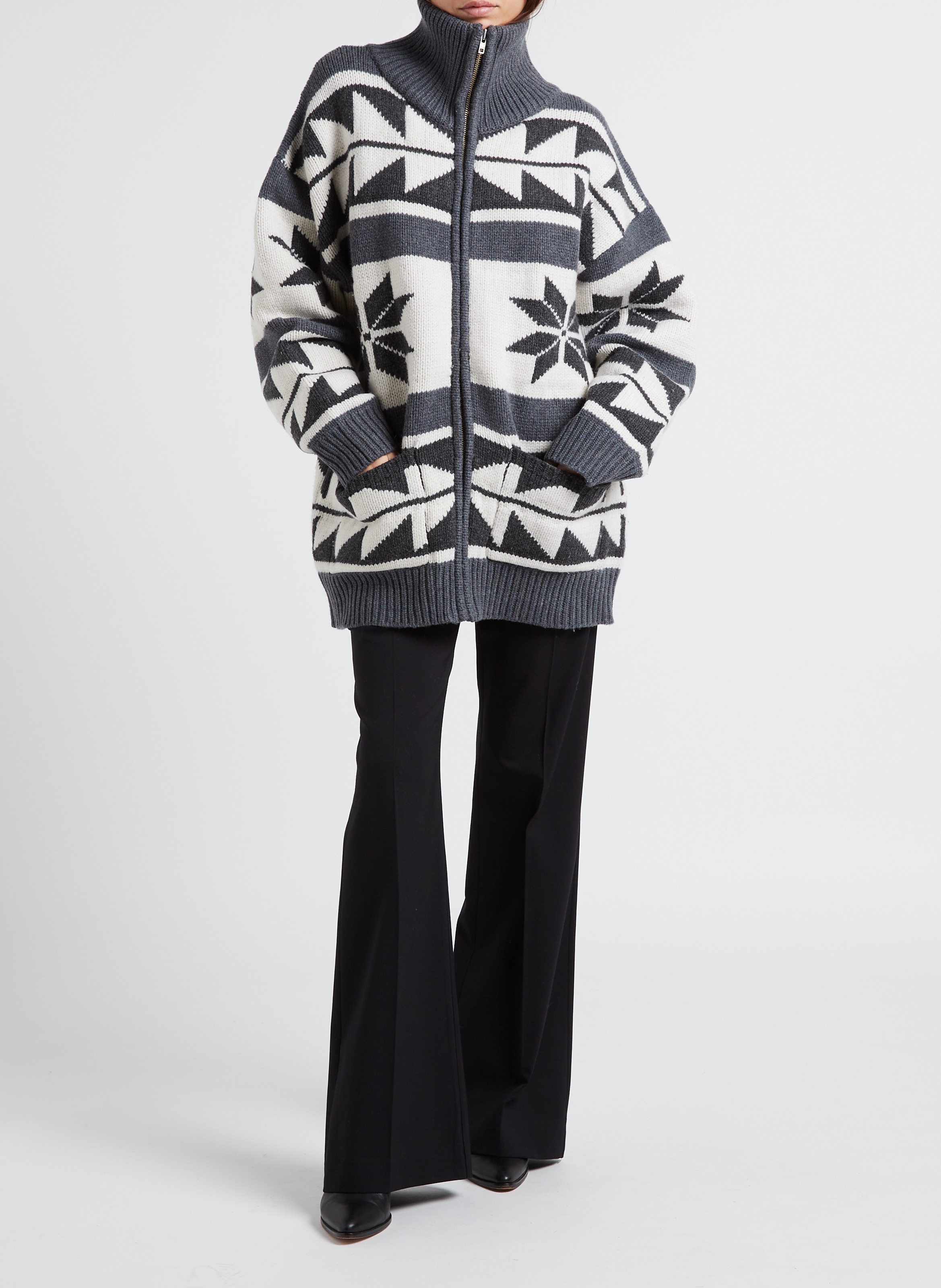 Printed high-neck wool cardigan MARGAUX LONNBERG Grey