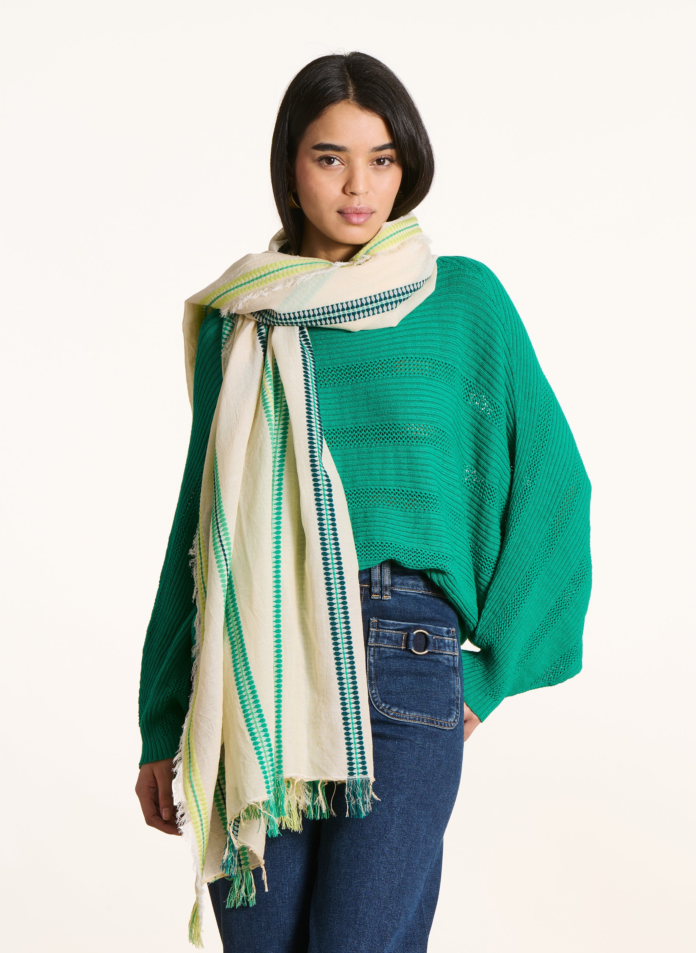 Cotton-blend floaty scarf LA FEE MARABOUTEE Green