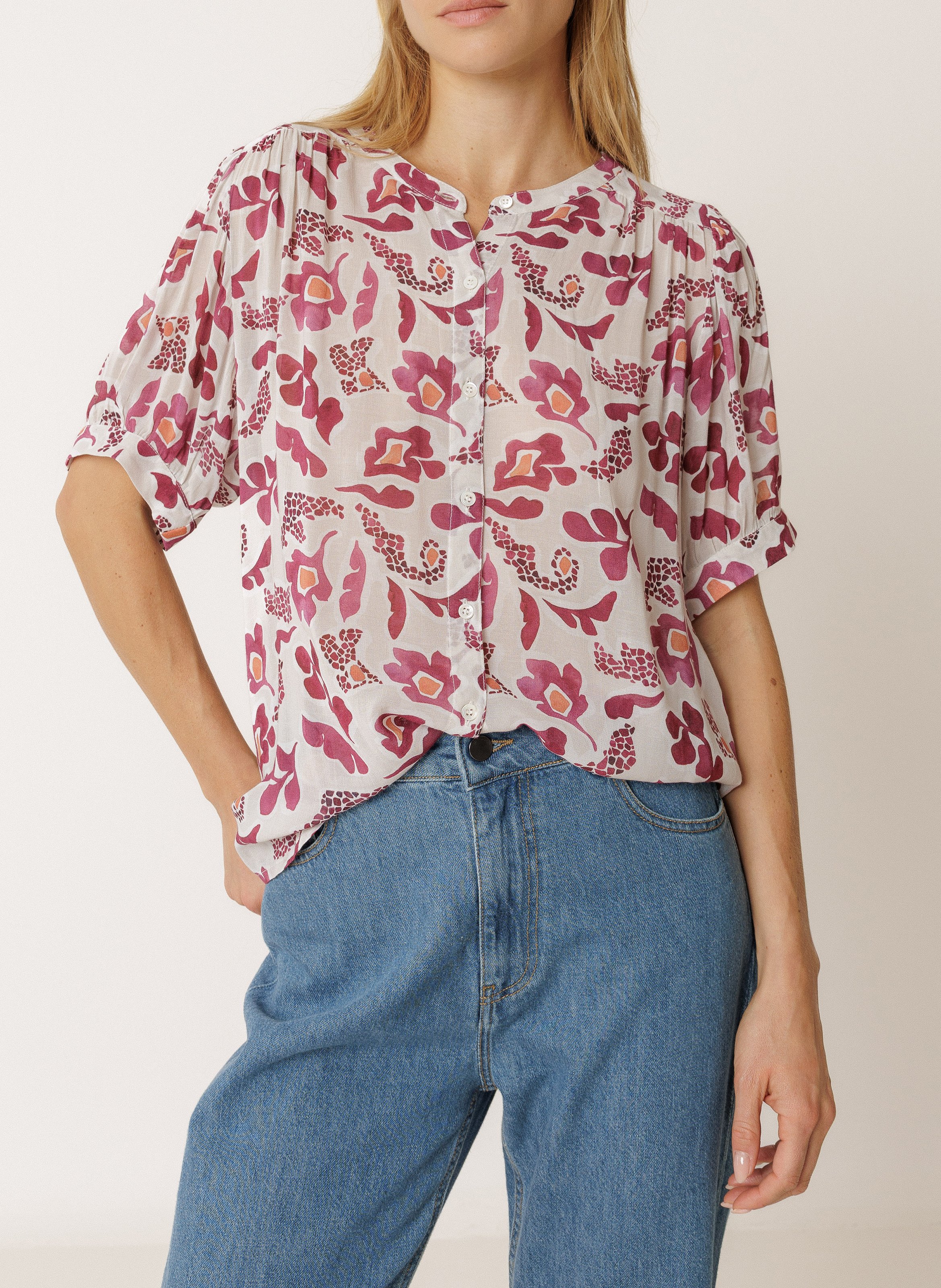Chemisier ample col rond imprimé INDI & COLD