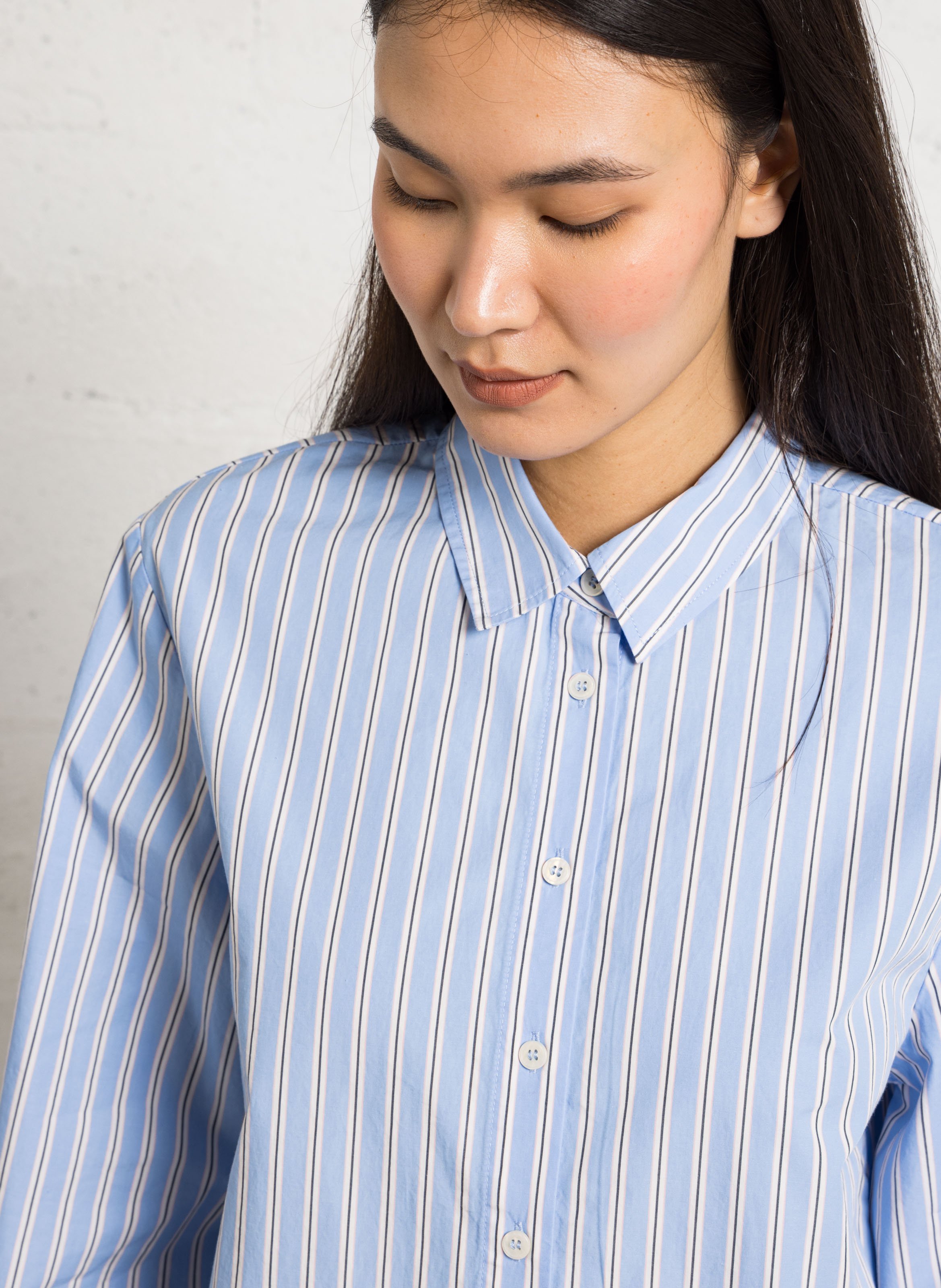 Camicia dritta collo classico in cotone a righe Blu