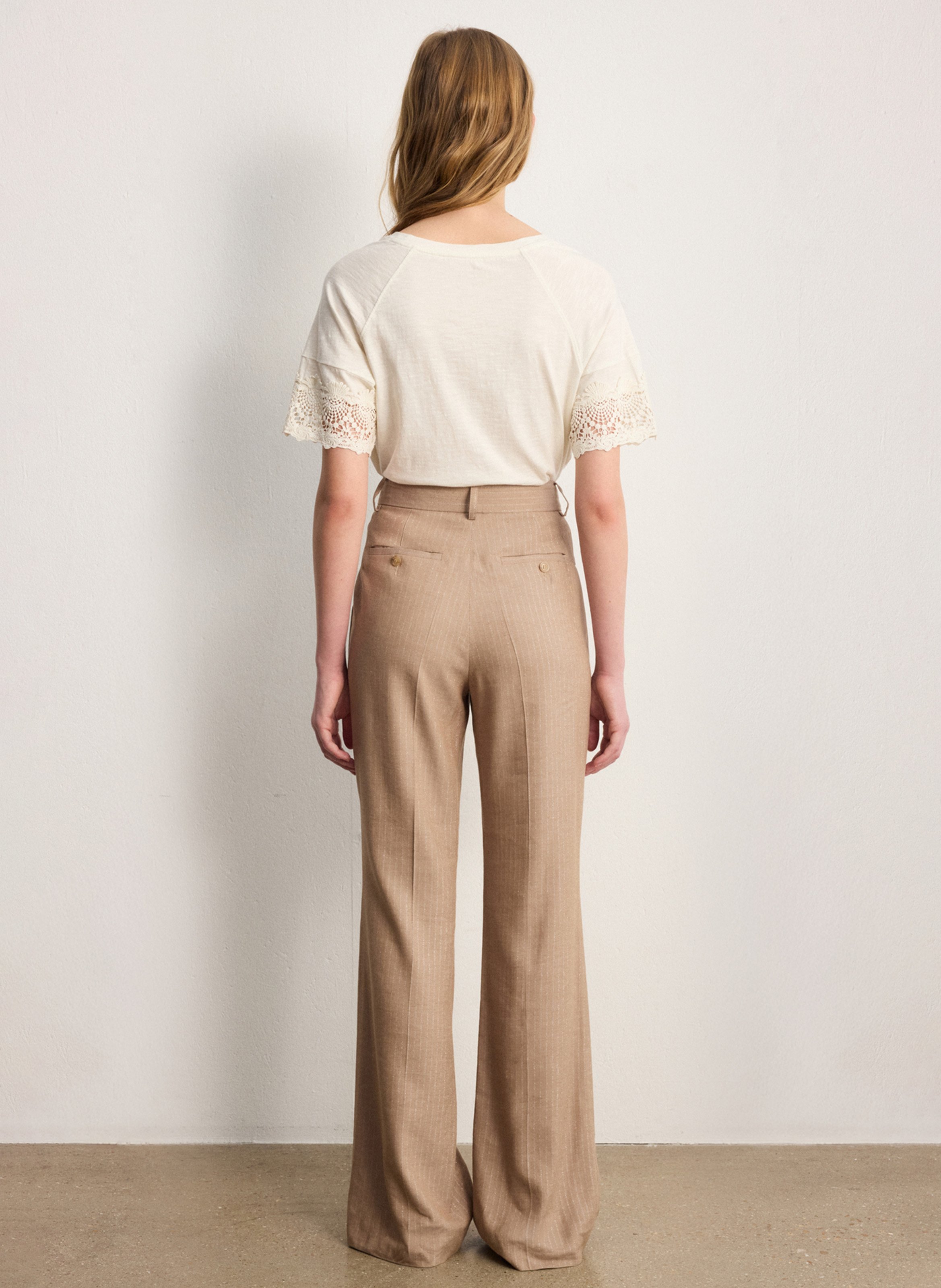 Gerade geschnittene, fließende Streifenhose PABLO Beige