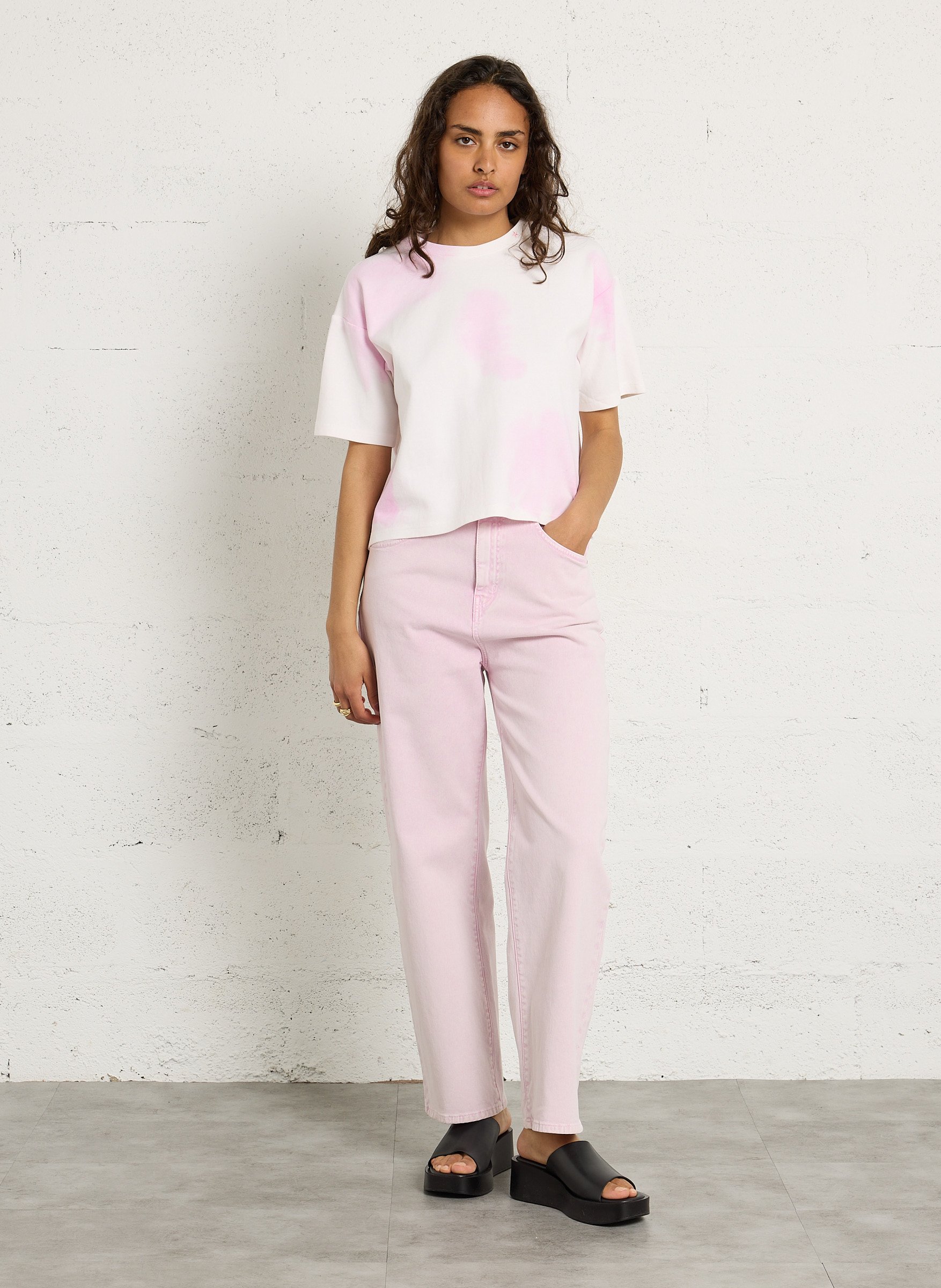 Tee-shirt boxy imprimé Tie&Dye en coton mélangé LA PETITE ETOILE Rose