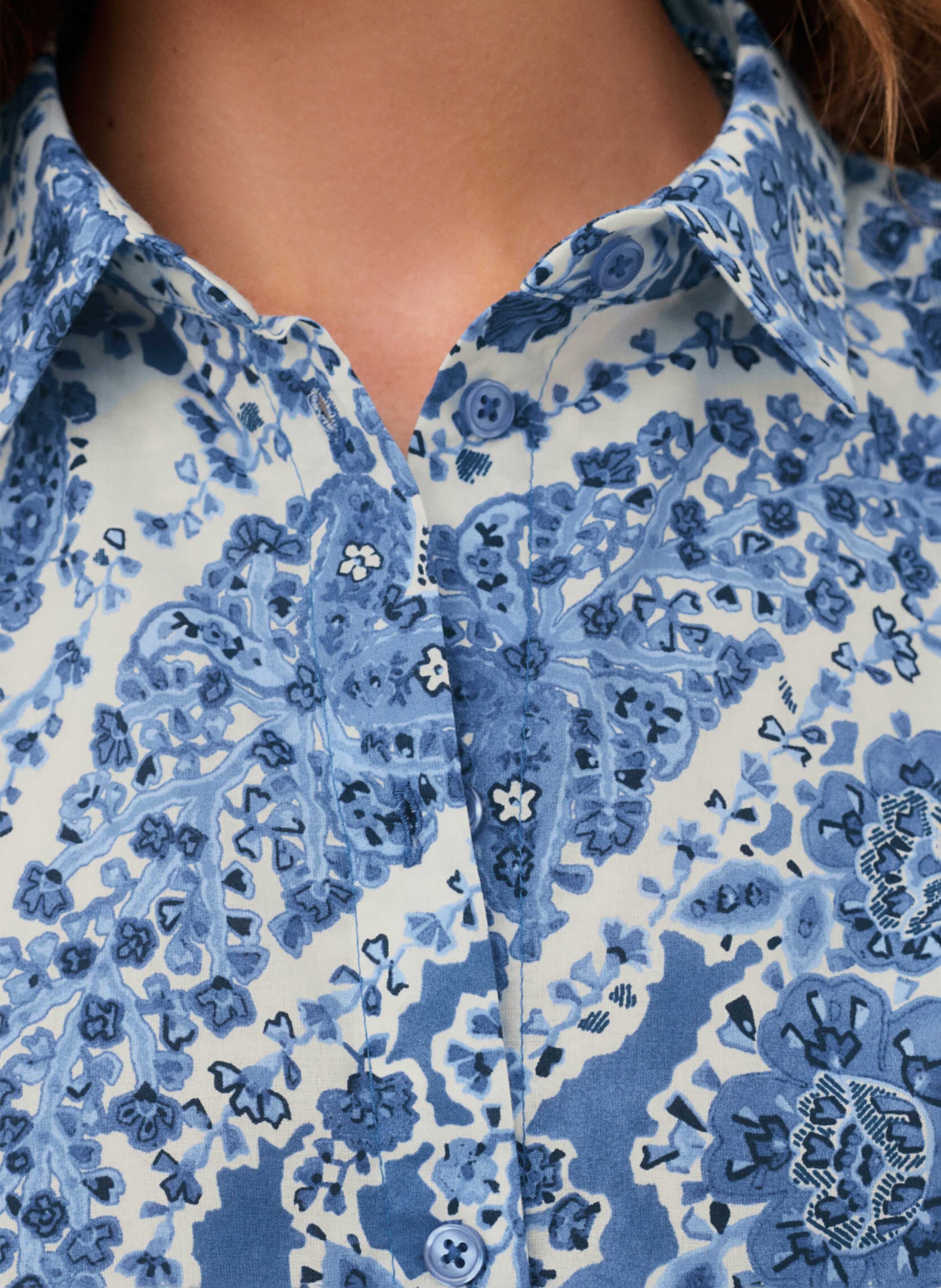 Chemise droite col classique en coton imprimé CAROLL Bleu