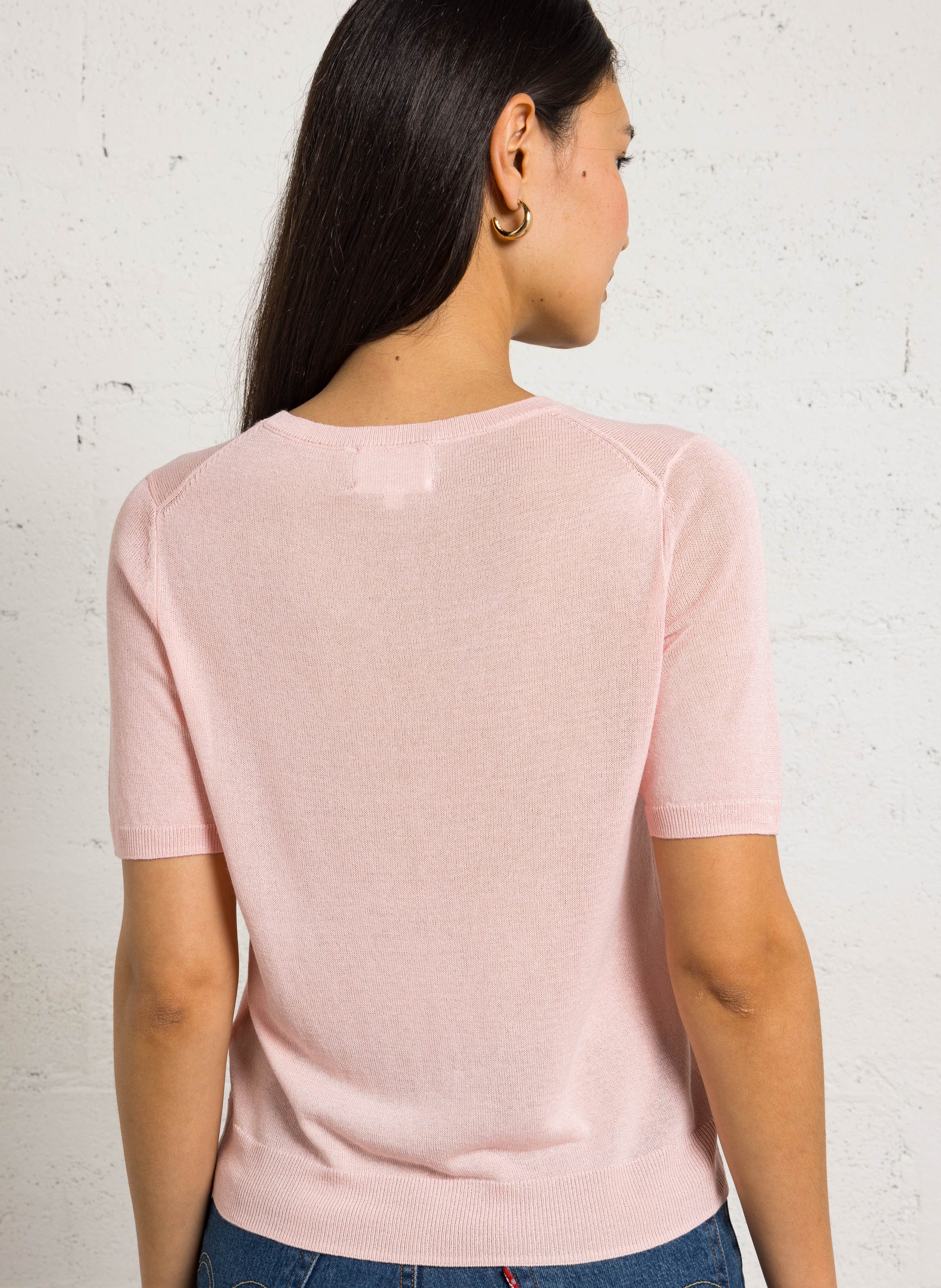 Trui met korte mouwen van effen fijne gebreide stof MAISON 123 Roze