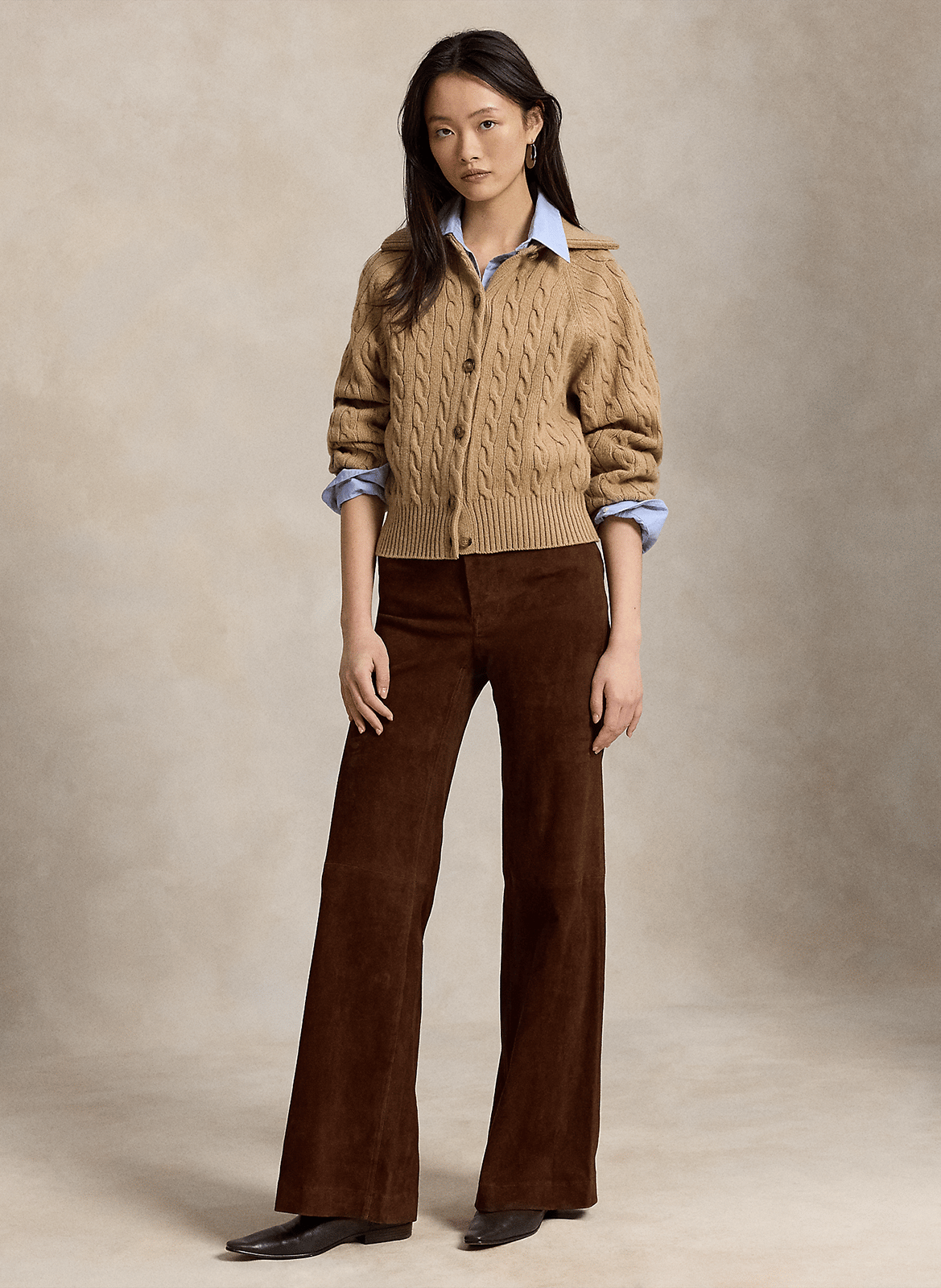 Straight cable-knit wool cardigan POLO RALPH LAUREN Beige