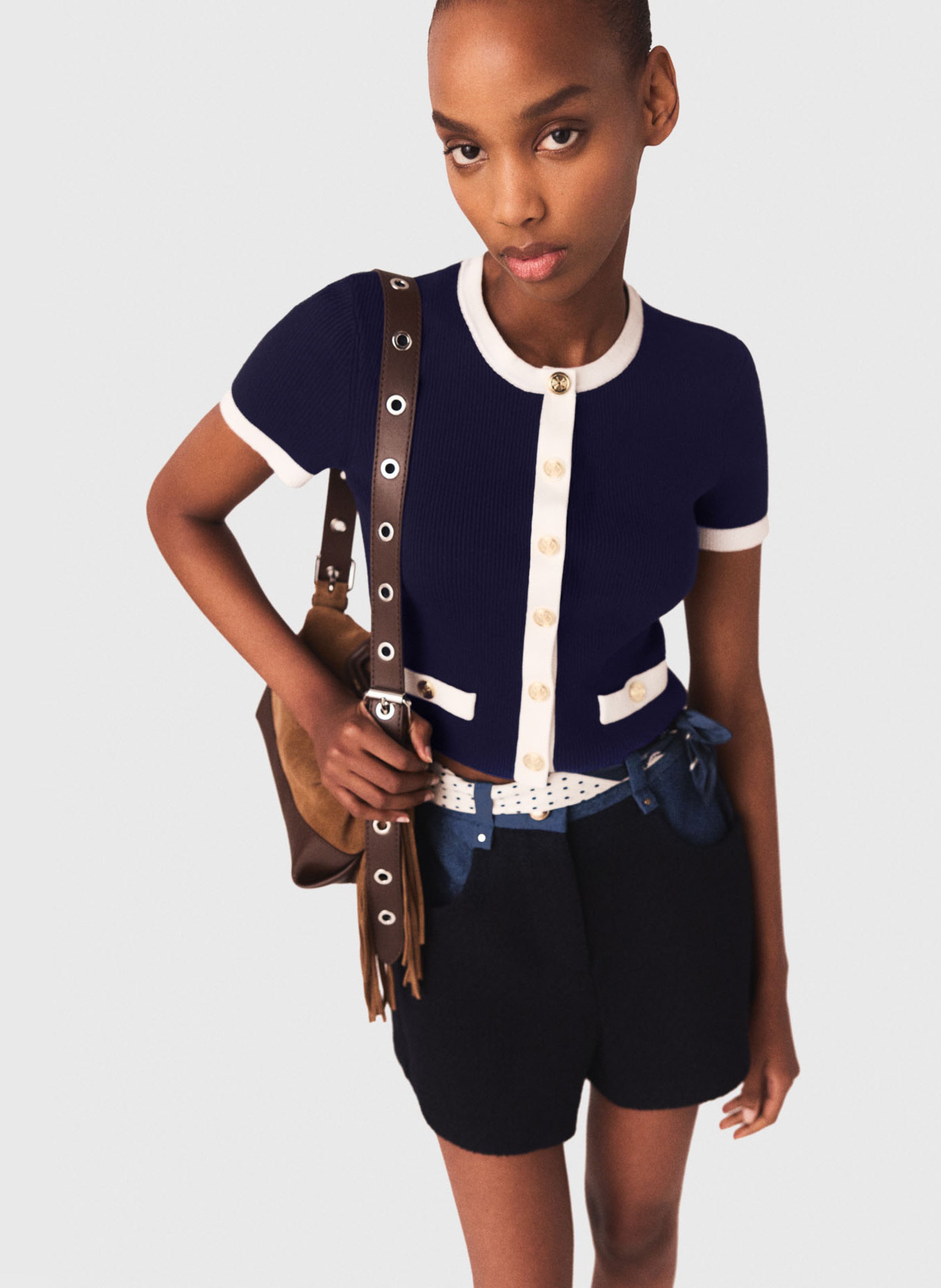 Top met ronde hals - katoenblend MAJE Blauw