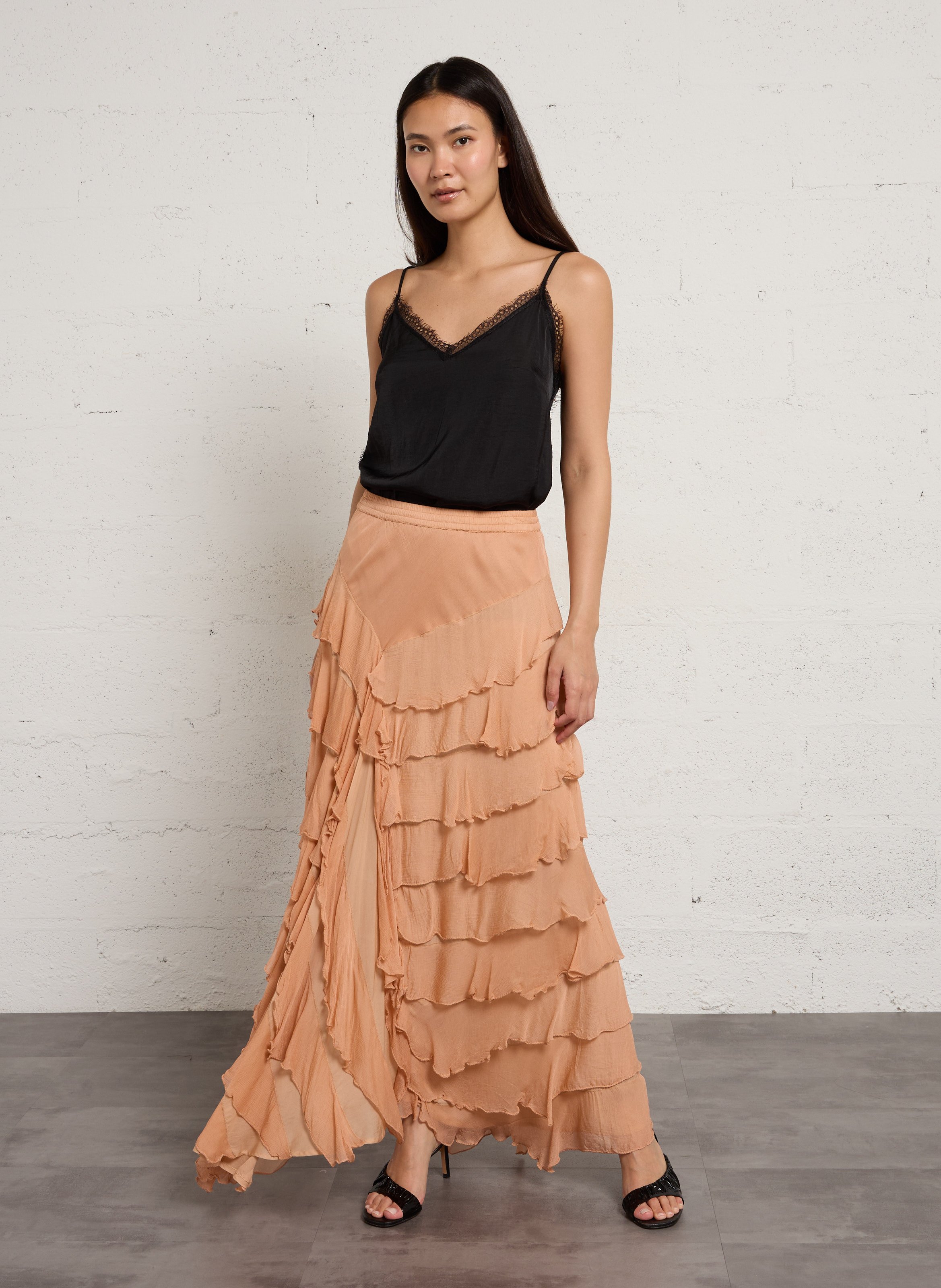 Maxikleid mit klassischem Kragen und Blumenprint MES DEMOISELLES Beige