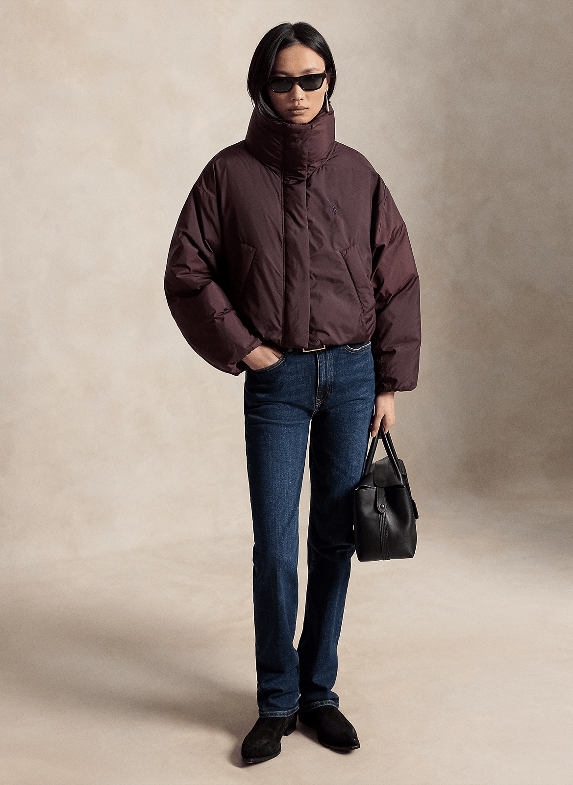 Cropped padded jacket with high neck POLO RALPH LAUREN Purple