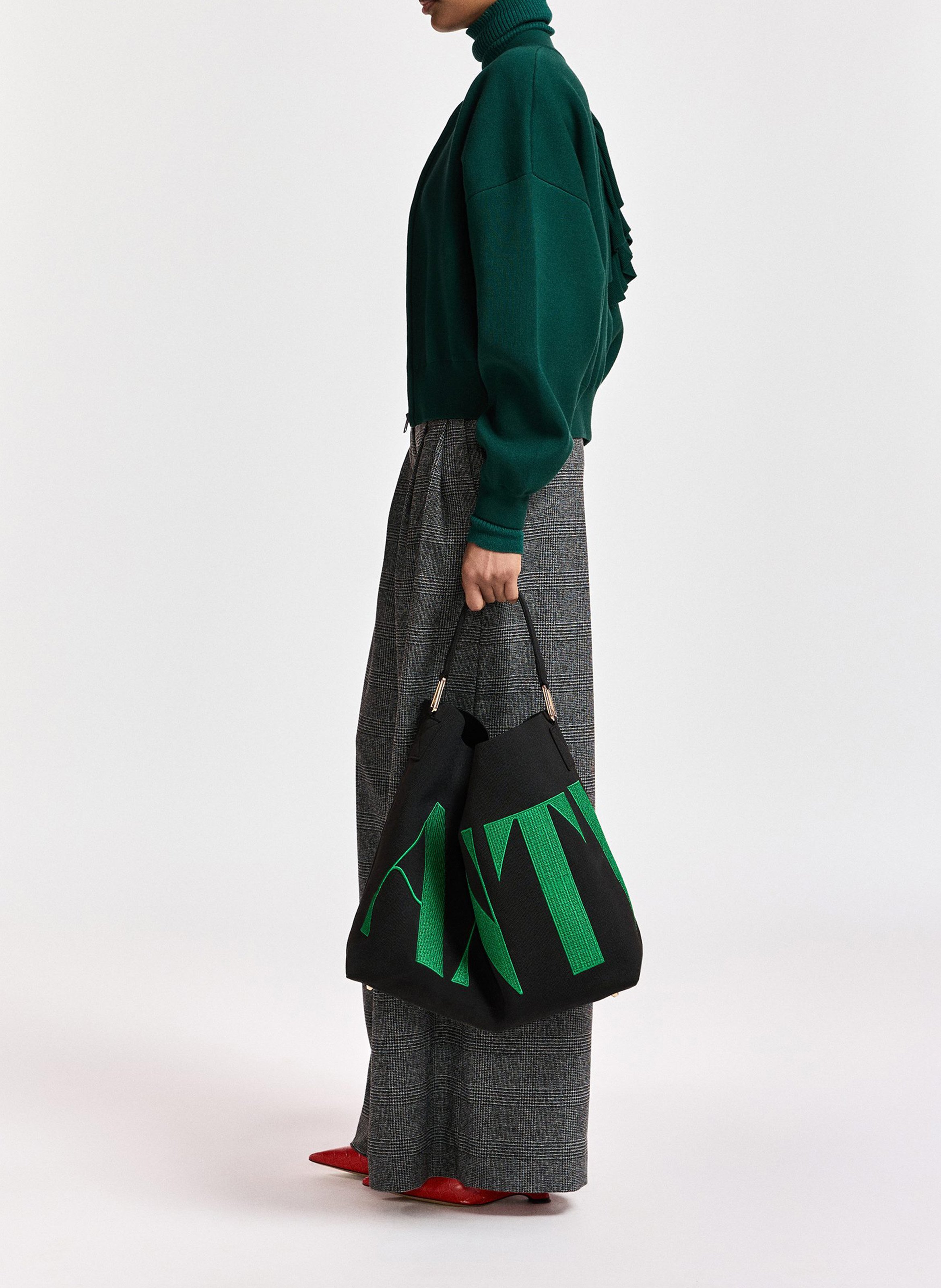 Oversize-Strickjacke mit Rüschen ESSENTIEL ANTWERP Grun