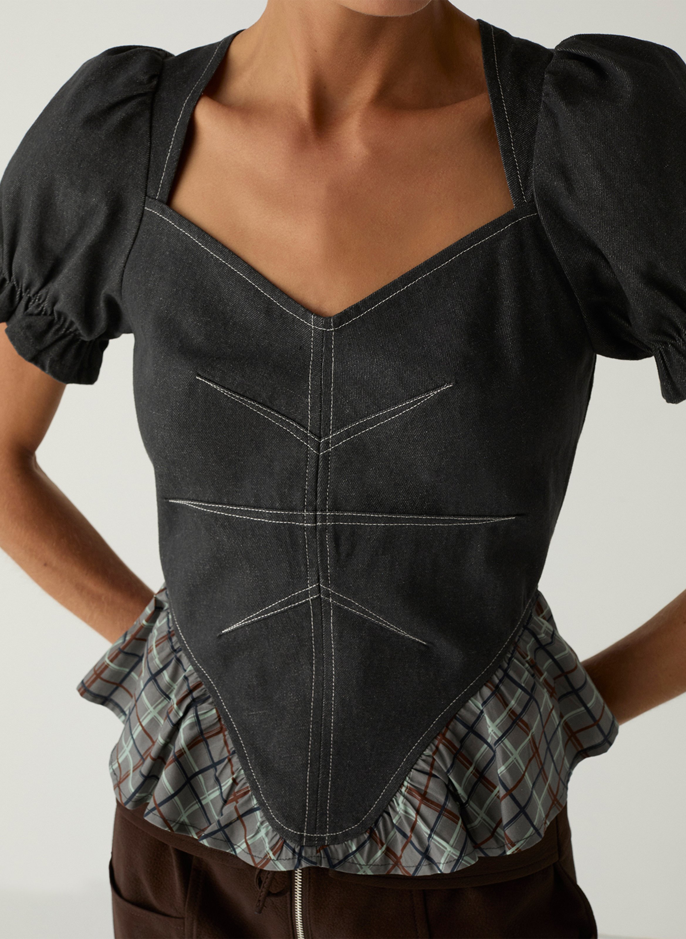 Cotton-blend straight-cut top LAAGAM Grey