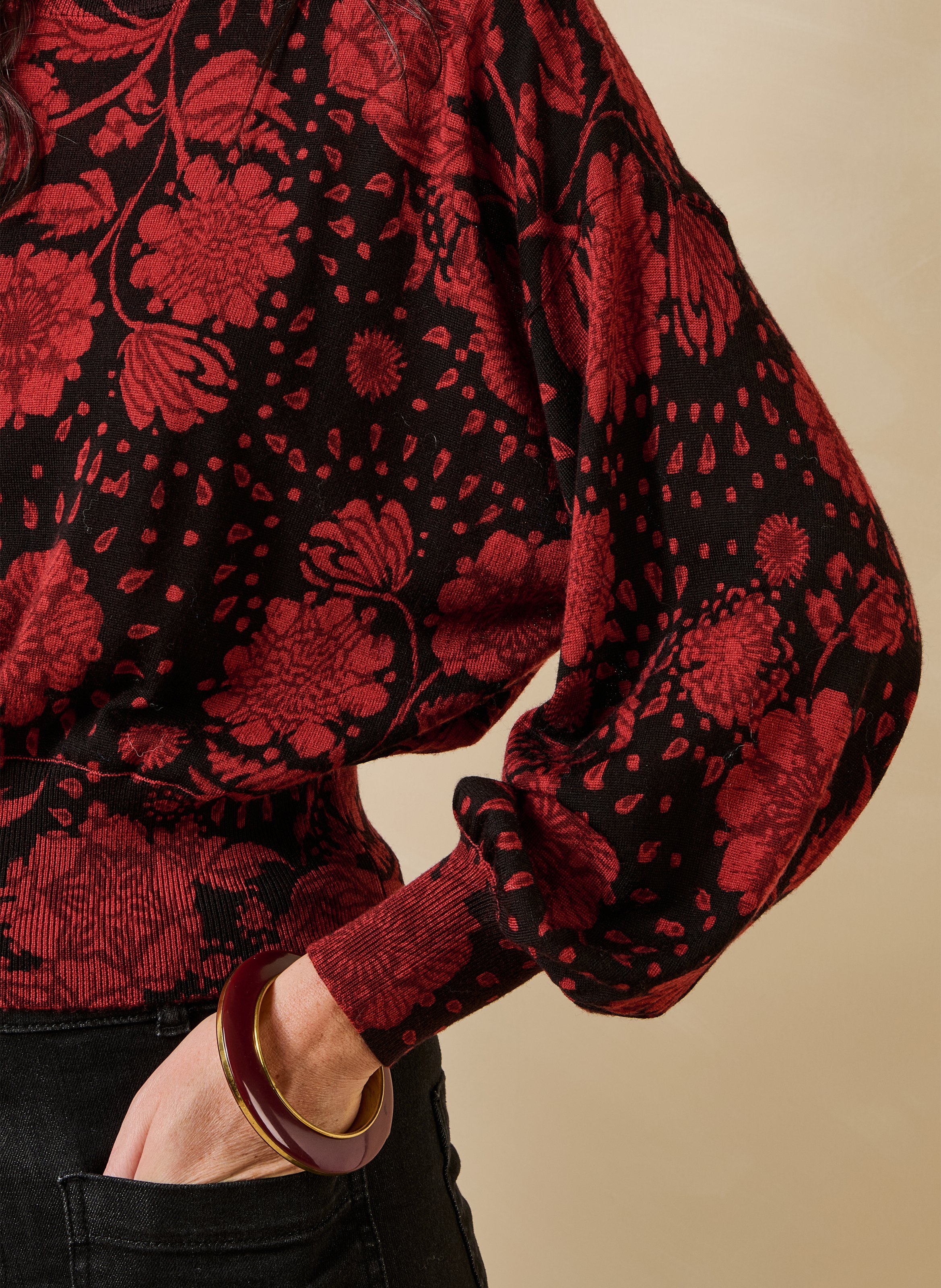 Kurzer Wollpullover mit floralem Muster | Rot LA FEE MARABOUTEE Damen