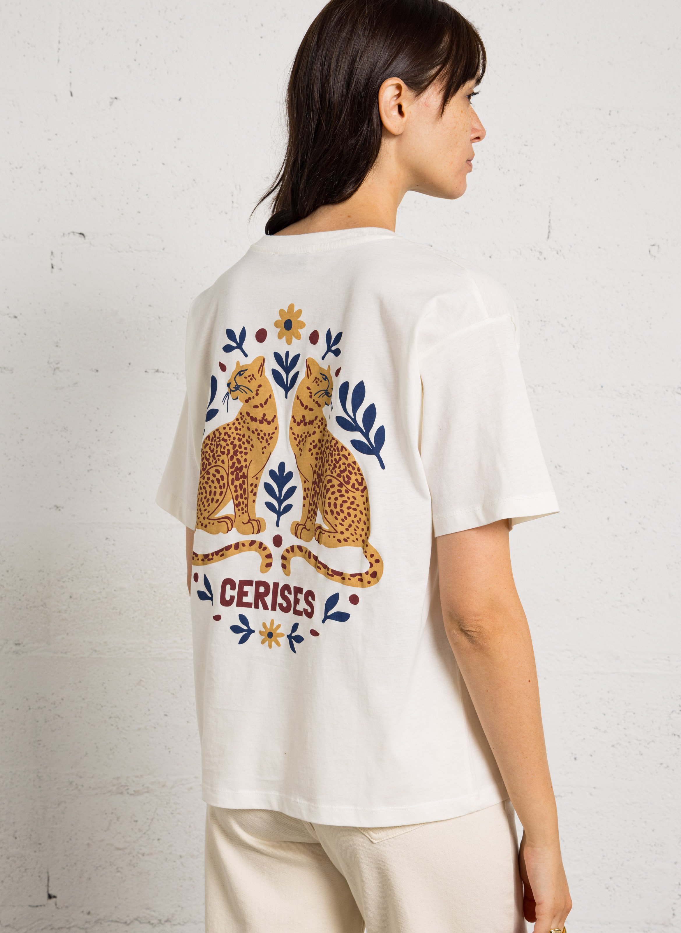 T-Shirt mit V-Ausschnitt aus bedruckter Baumwolle LE TEMPS DES CERISES Braun
