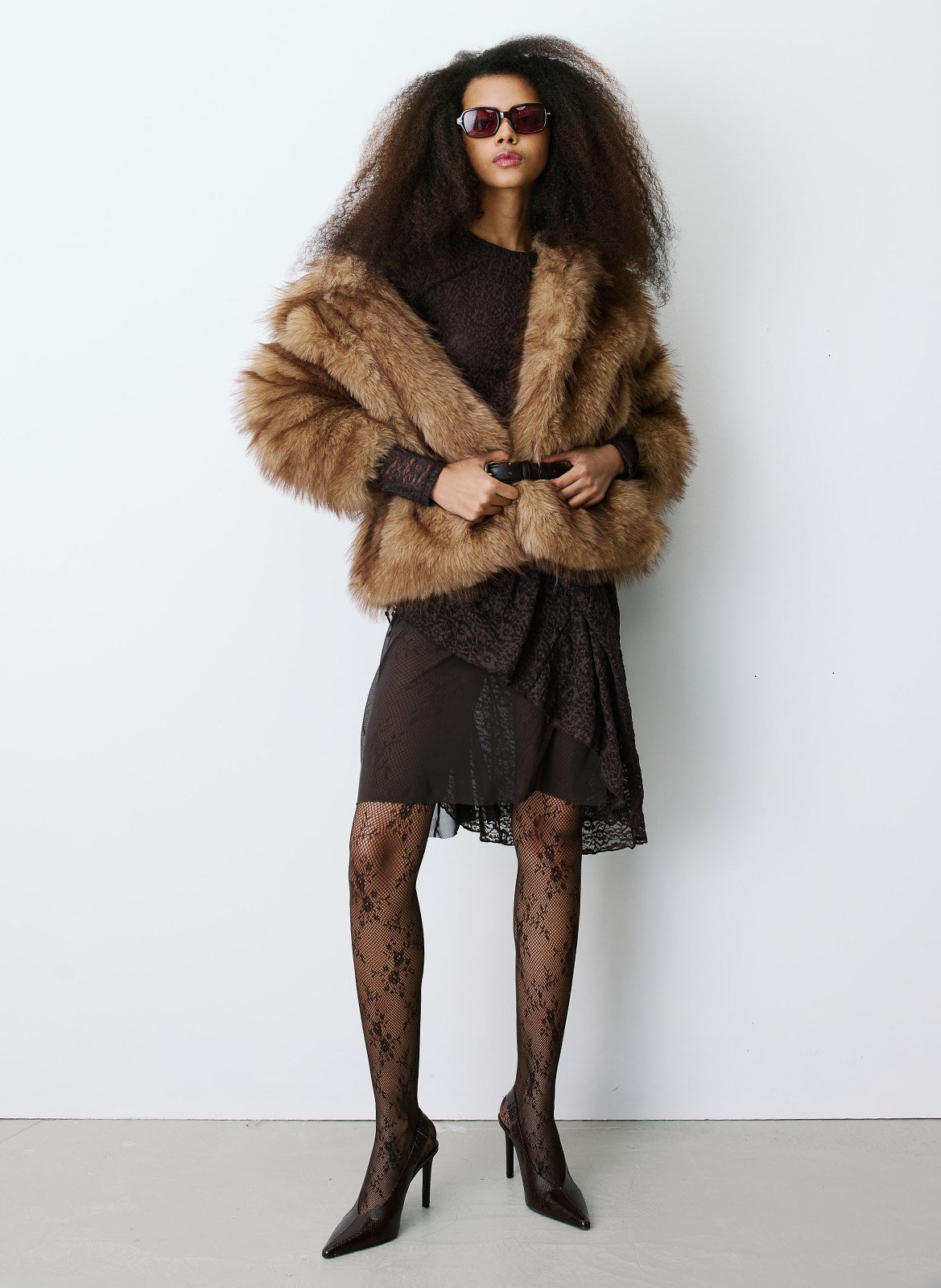 Manteau droit effet fourrure GRACE ET MILA Beige
