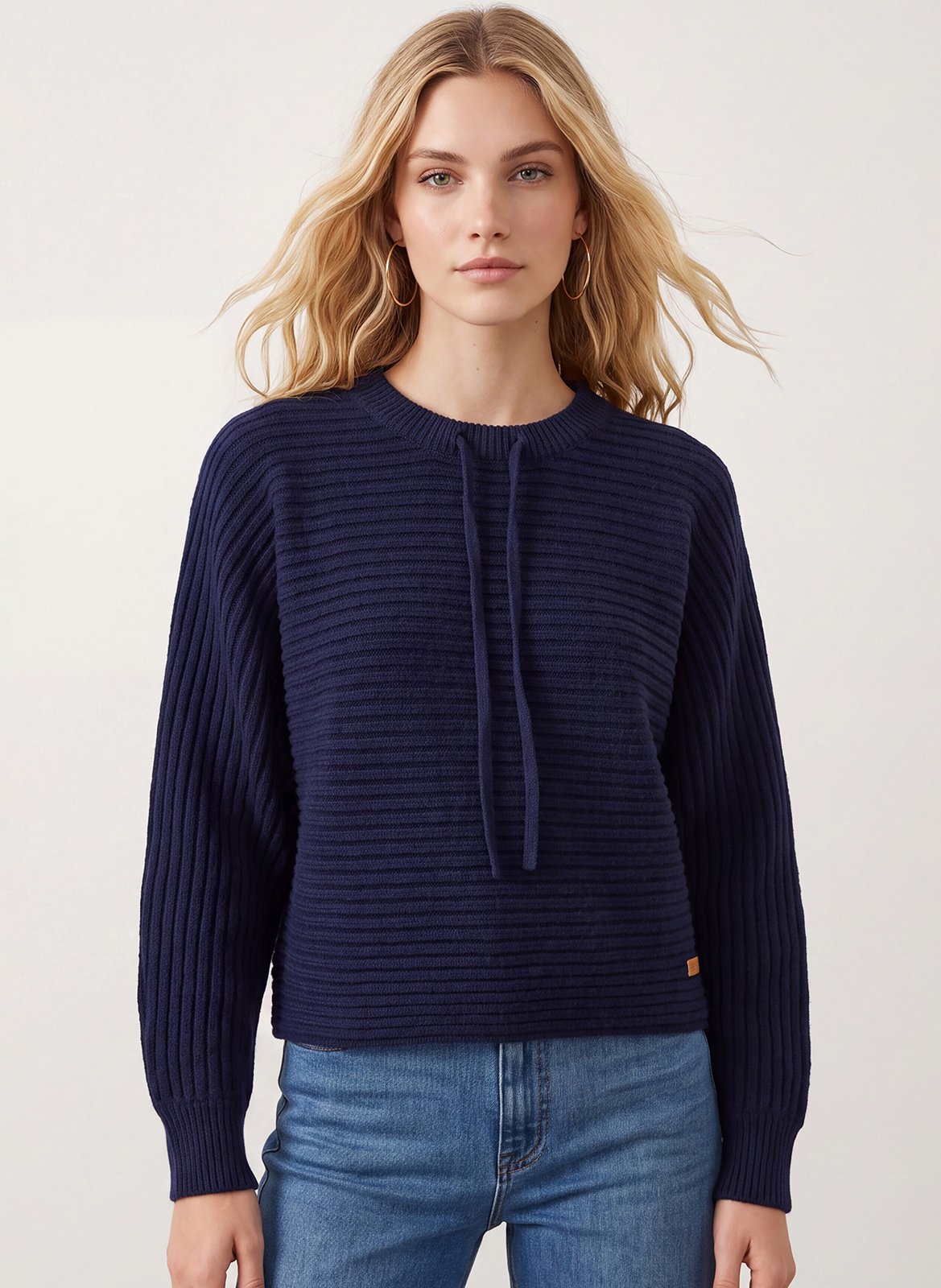 Pull droit col rond en laine mélangé KOOKAI Bleu