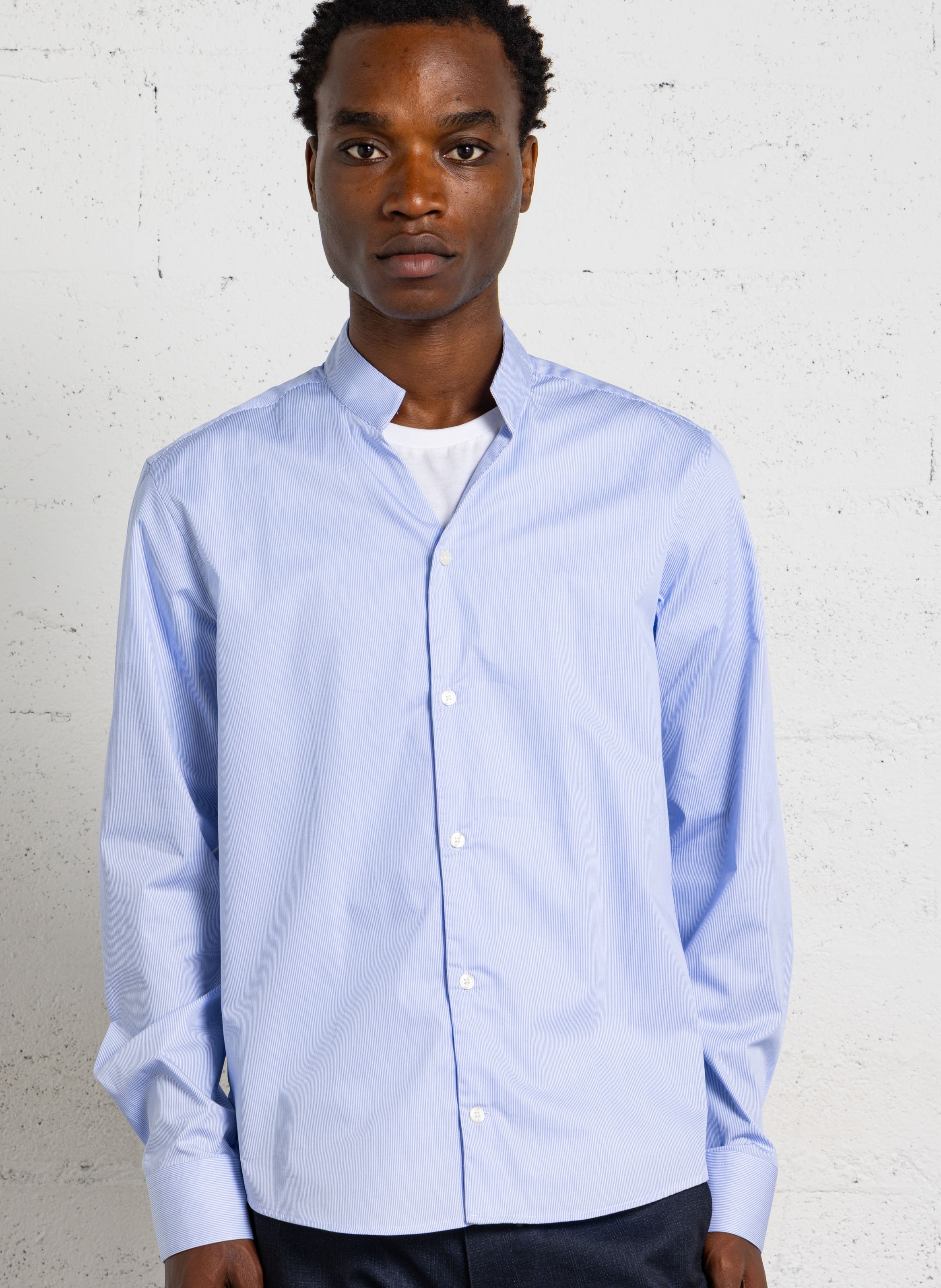 Chemise rayée col mao en coton AU PRINTEMPS PARIS Bleu