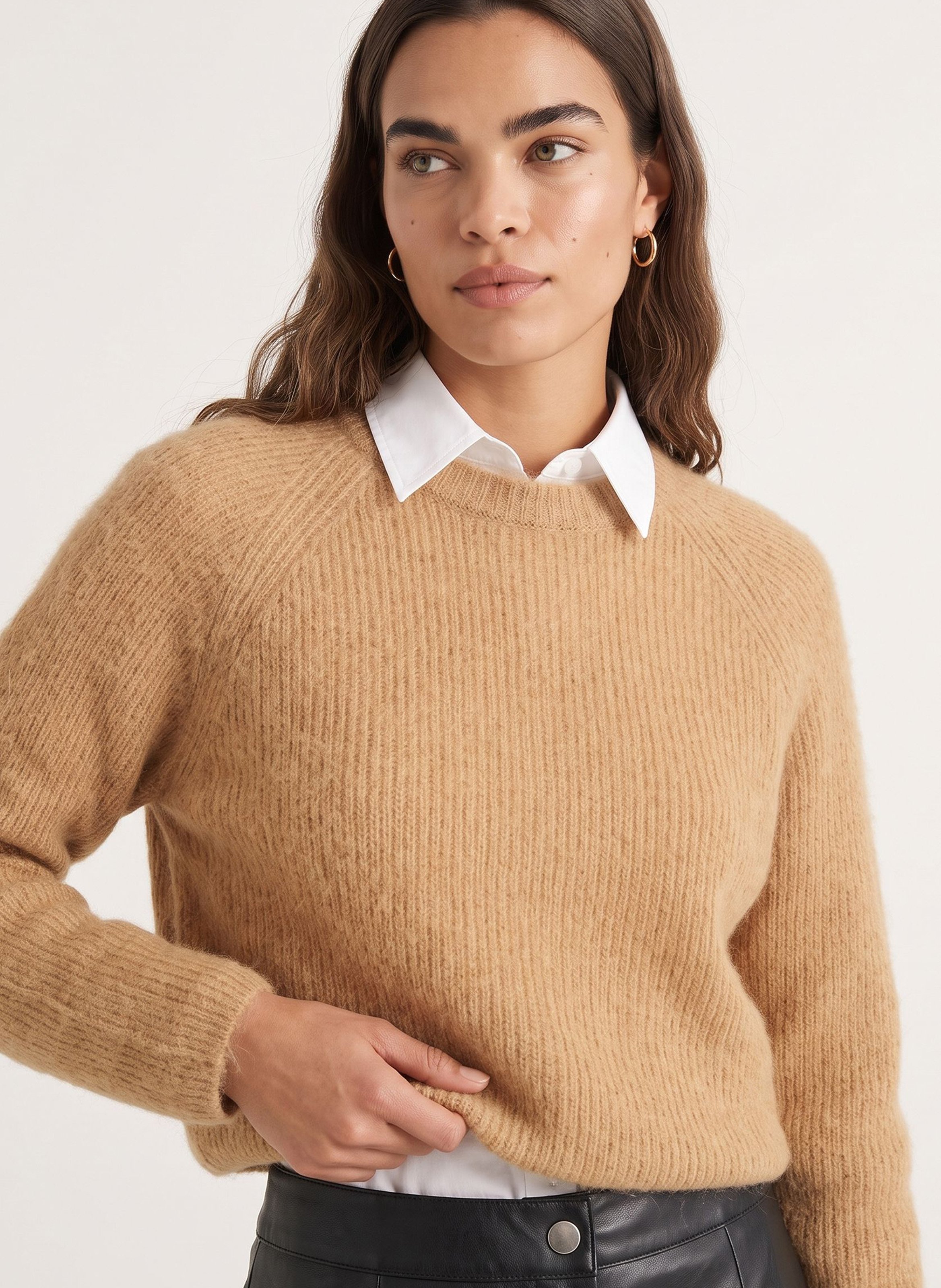 Pull droit col rond en laine mélangée KOOKAI Beige
