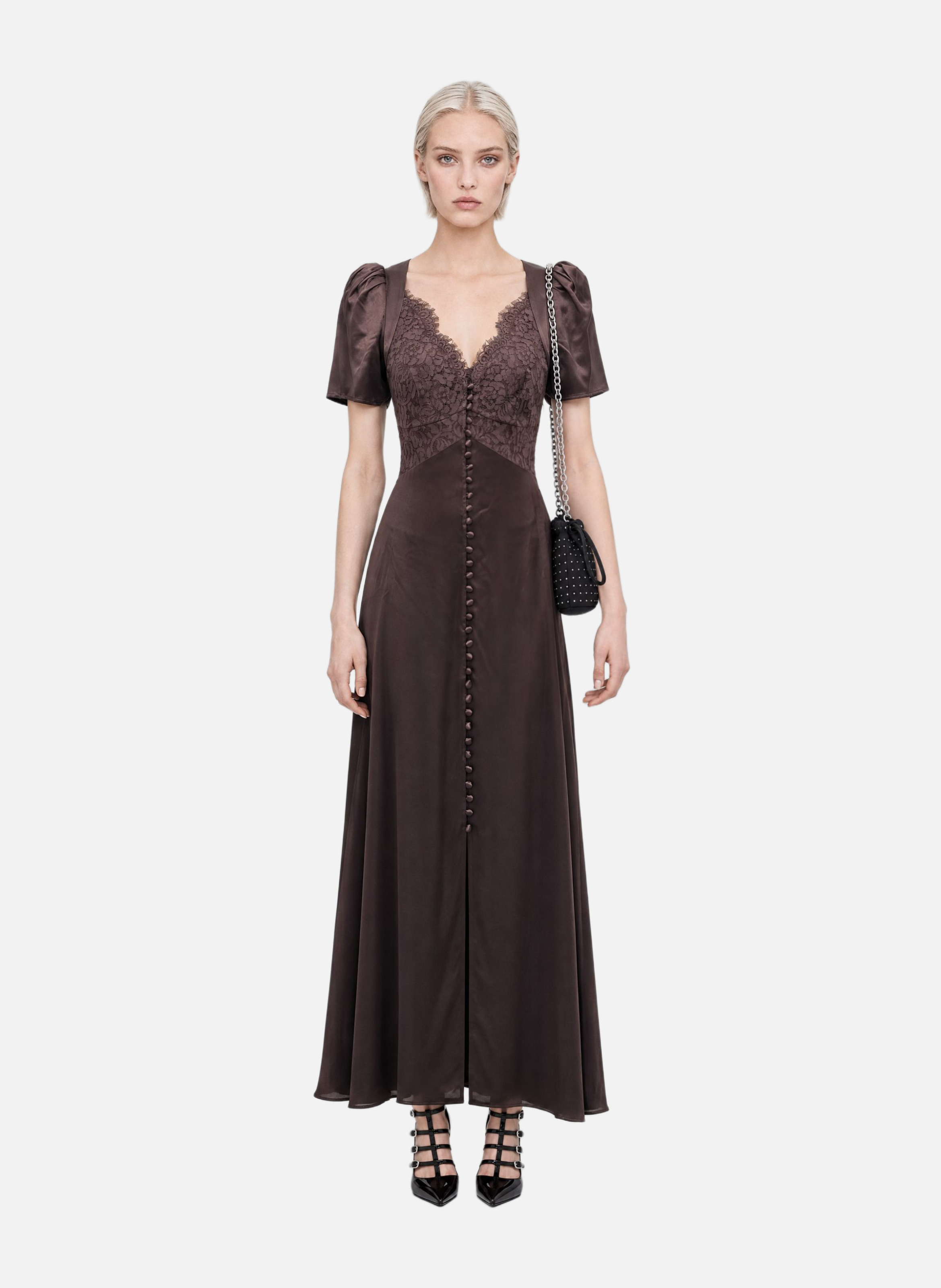 Long dress with brown lace THE KOOPLES Brown