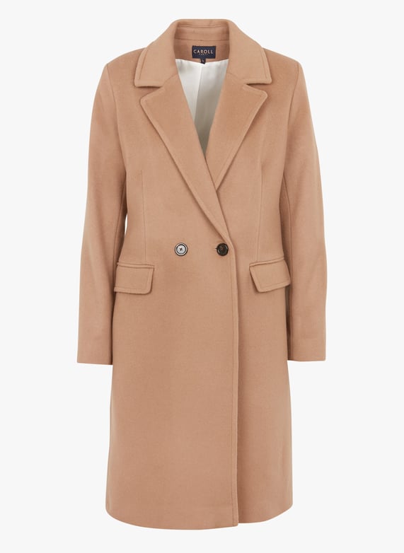 Manteau droit col tailleur en laine melangee Marron